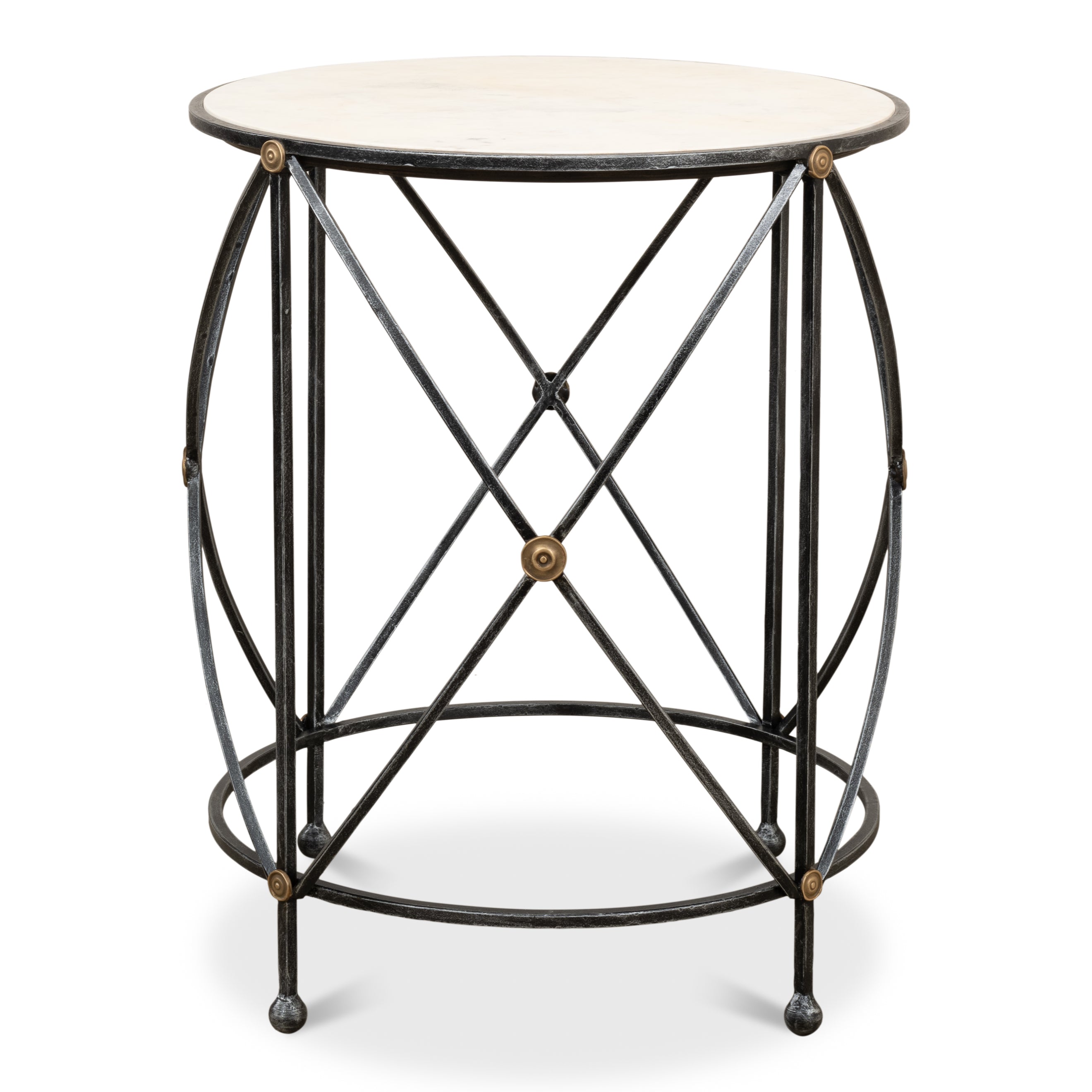 Drum & Fife Lamp Table - Aged White Marble