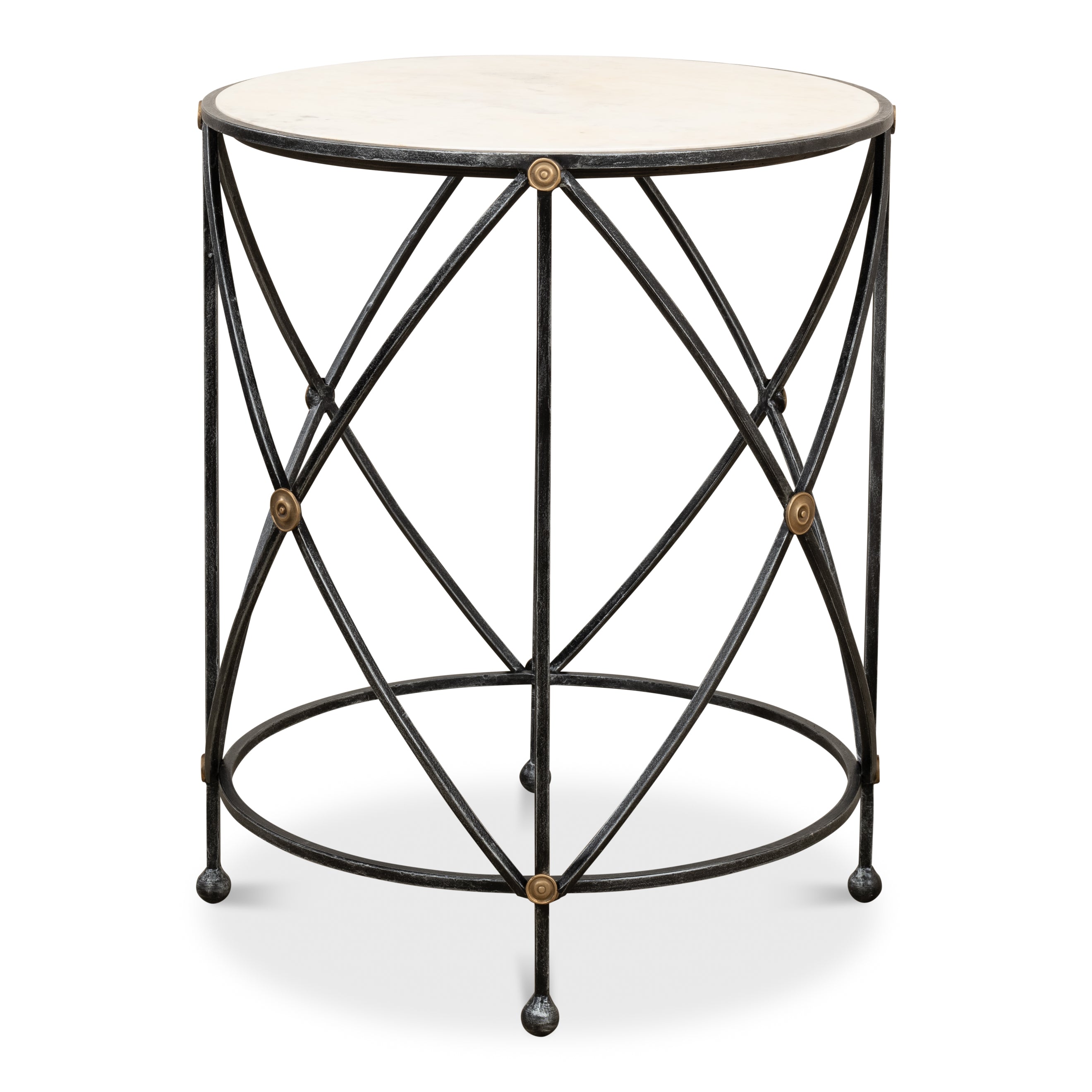 Drum & Fife Lamp Table - Aged White Marble