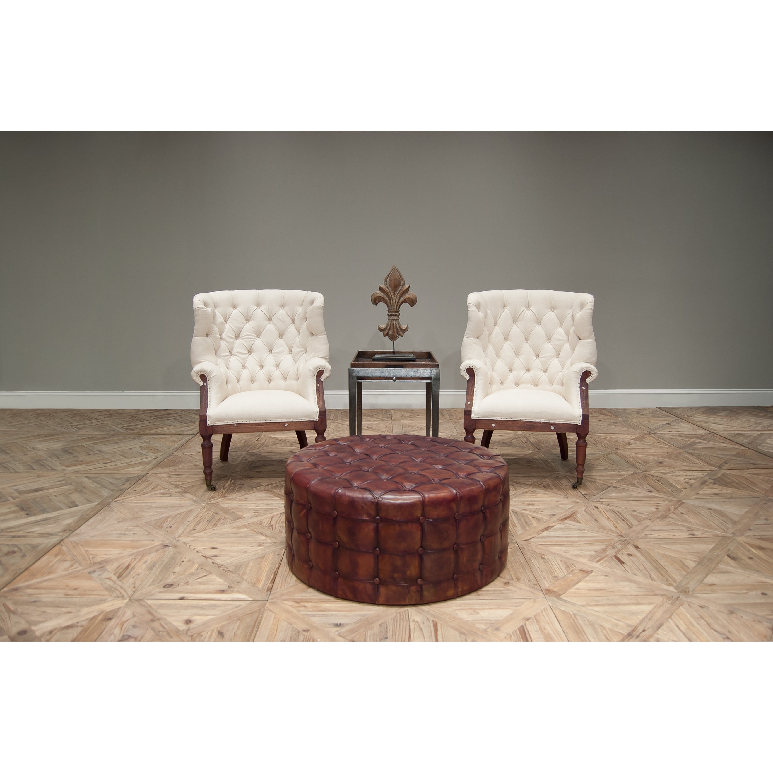 Leather Tufted Ottoman
