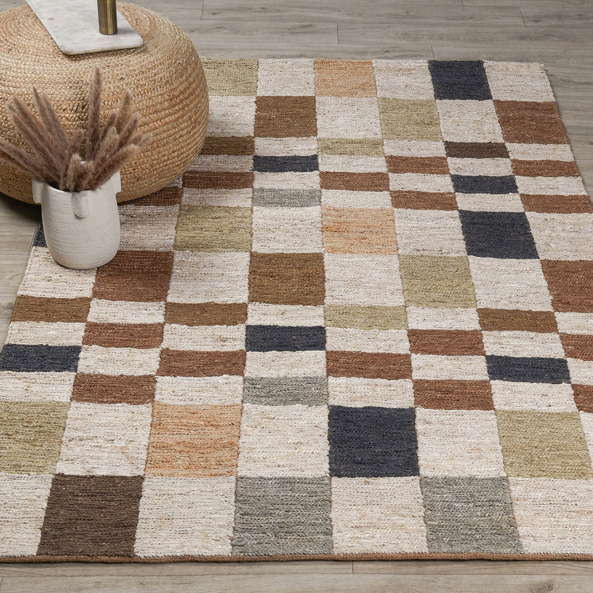 Soumak Jute Check Natural Multi Rug by Classic Home
