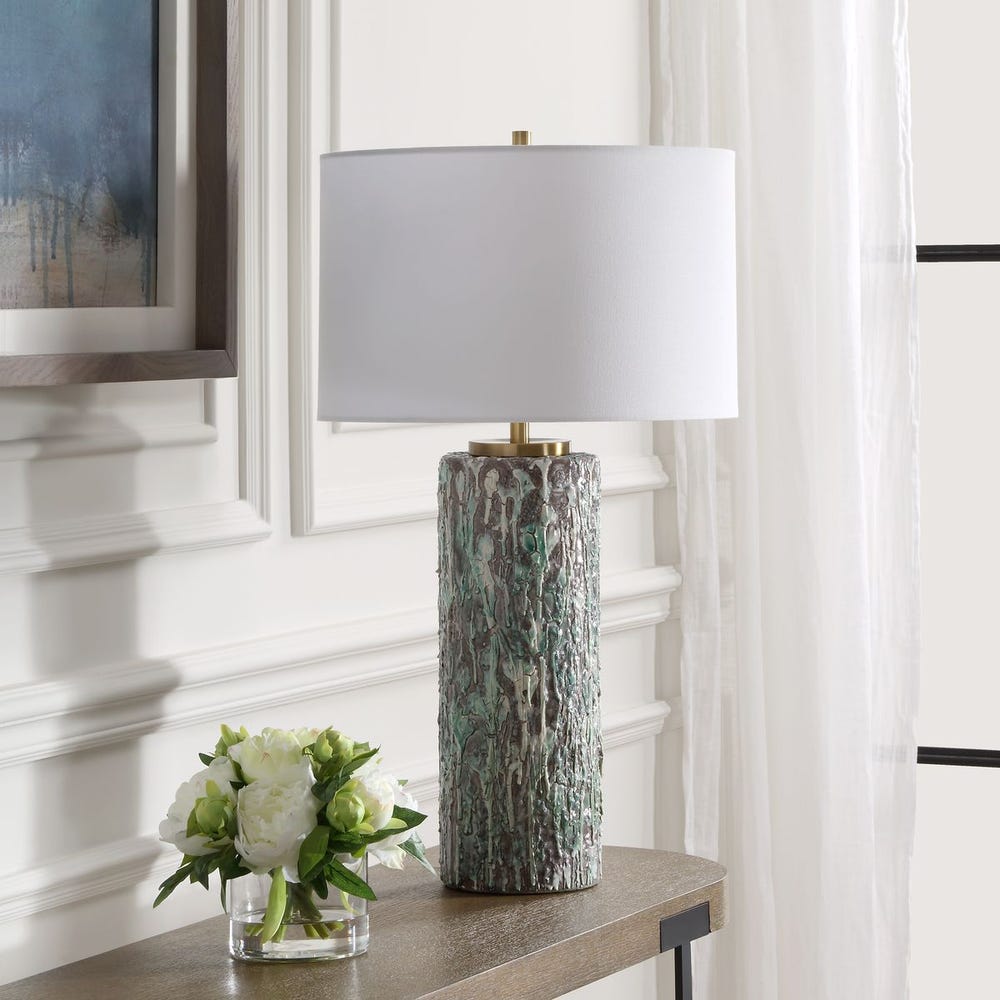 Uttermost Meltdown Ivory Teal Table Lamp