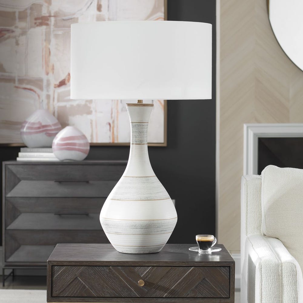 Uttermost Potter Striped Ivory Blue Table Lamp