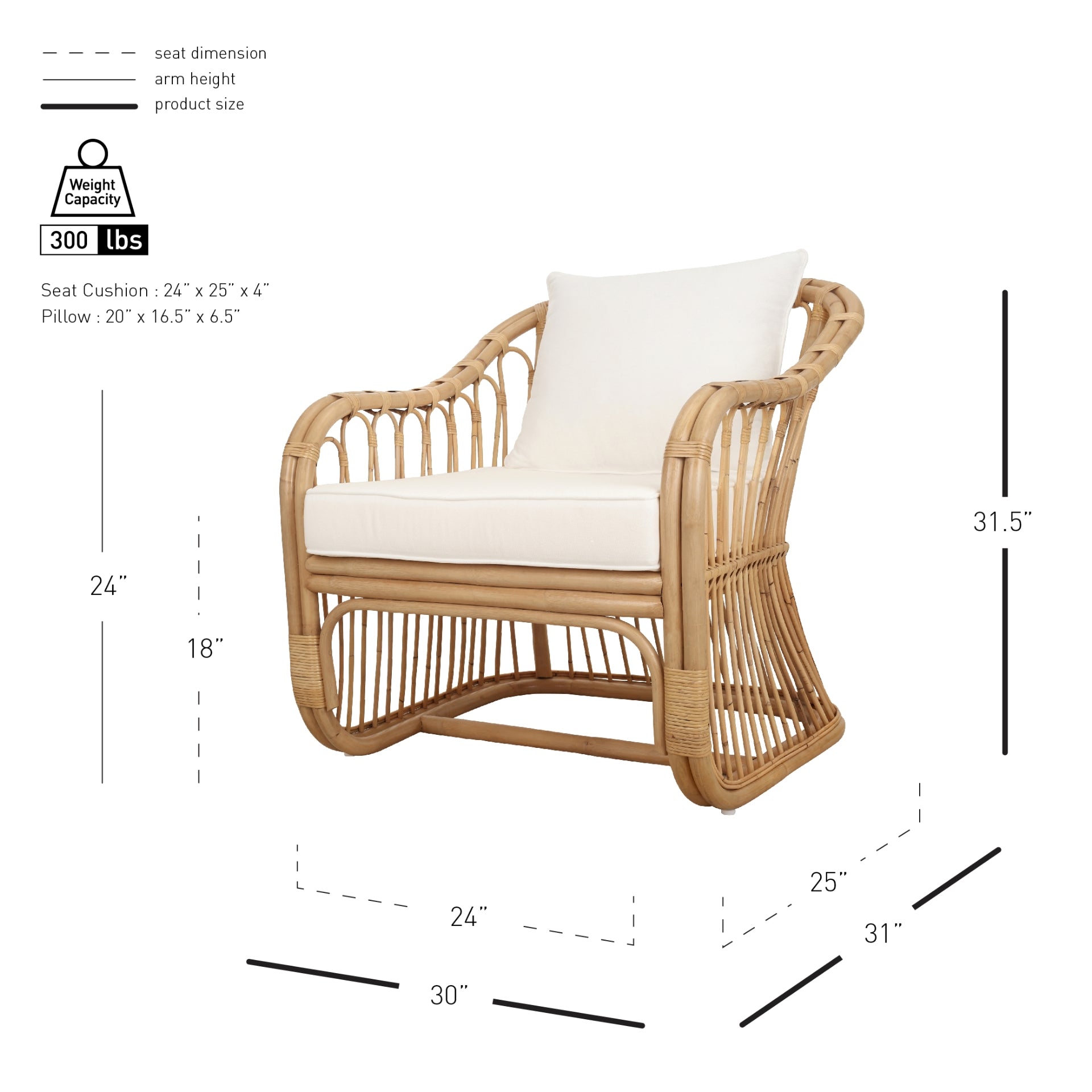Maeva Rattan Accent Arm Chair - Natural Wheat