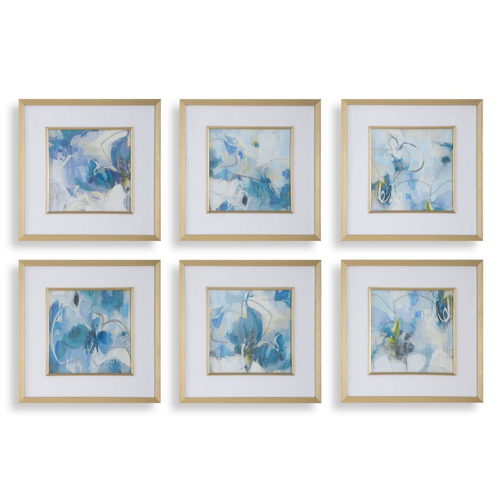 Uttermost Fresh Start Blue Abstract Prints - Set of 6