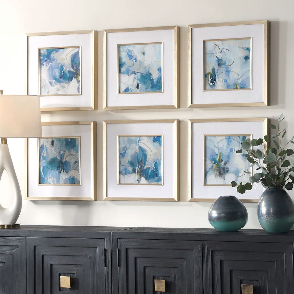 Uttermost Fresh Start Blue Abstract Prints - Set of 6