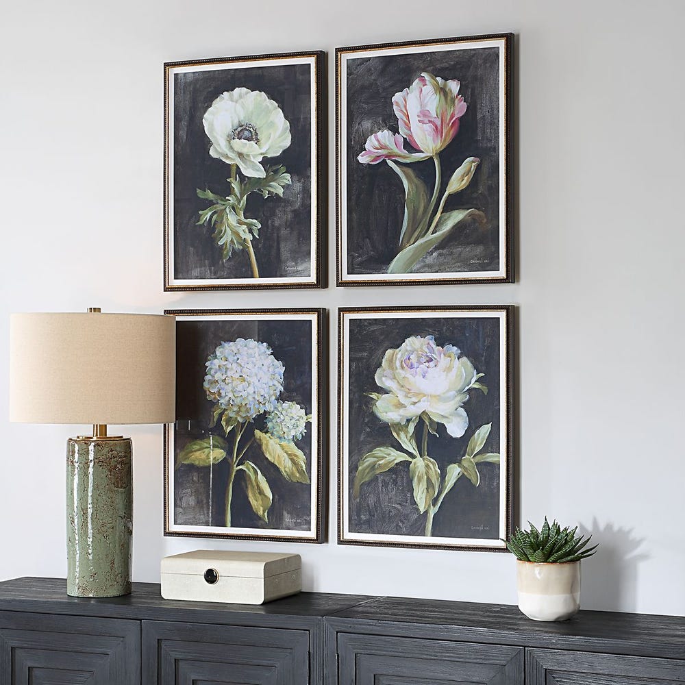 Uttermost Florals on Black Framed Prints - Set of 4