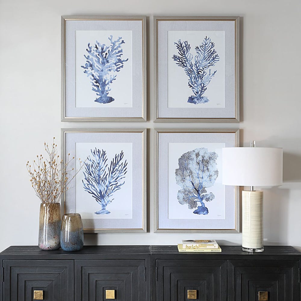Uttermost Shibori Coral Framed Prints - Set of 4