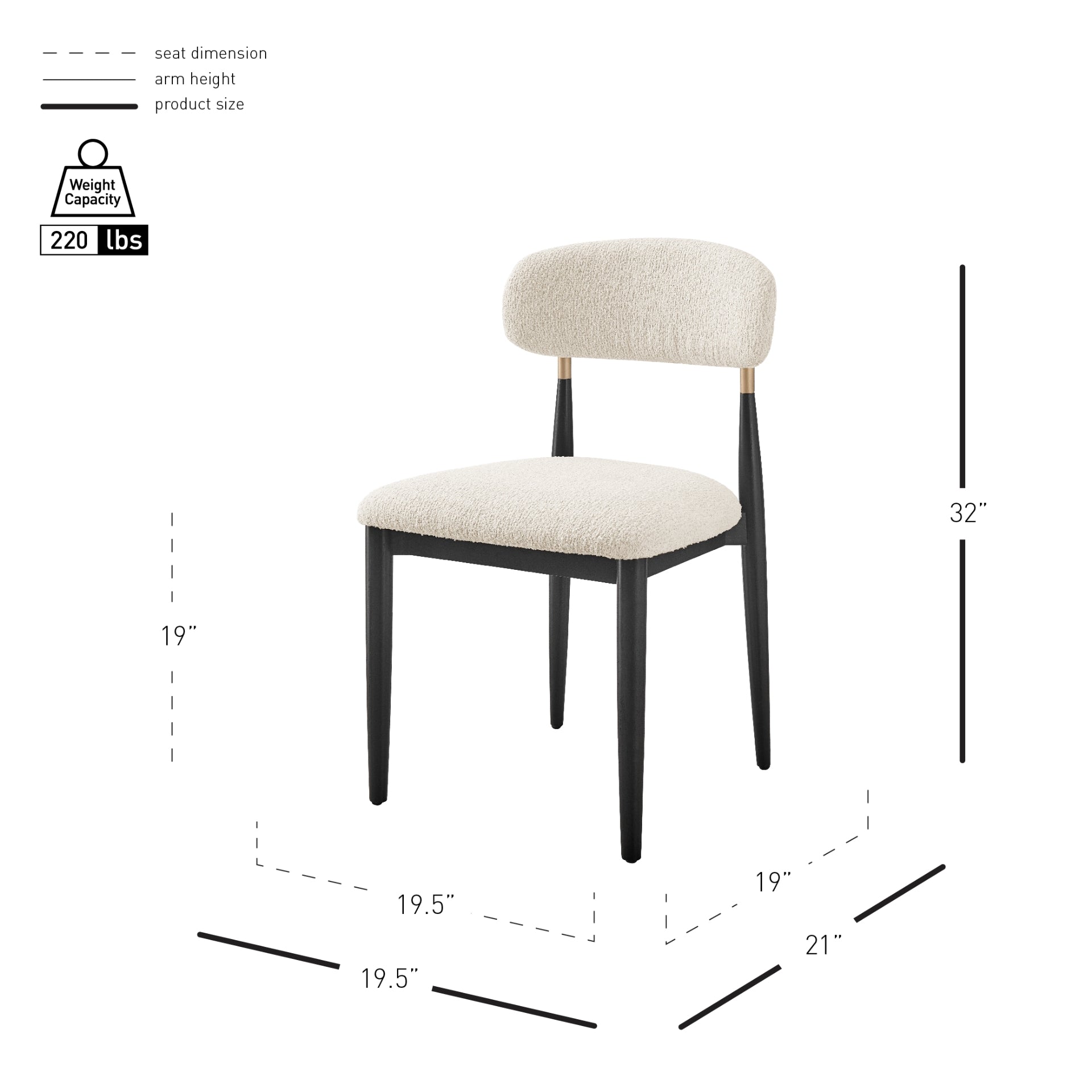 Verna Boucle Dining Side Chair Black Frame - Set of 2