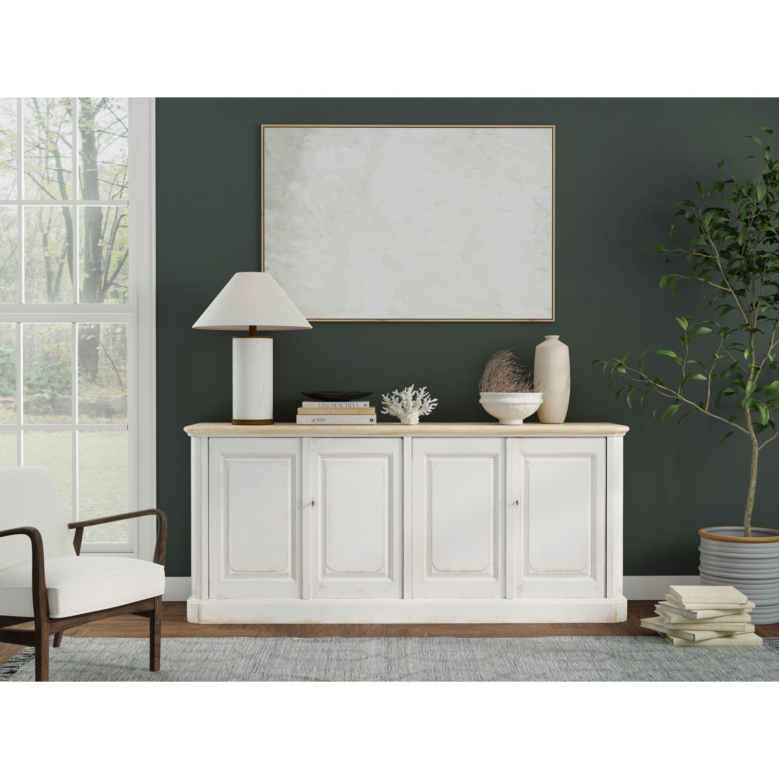 Antique Whitewash 4-Door Sideboard
