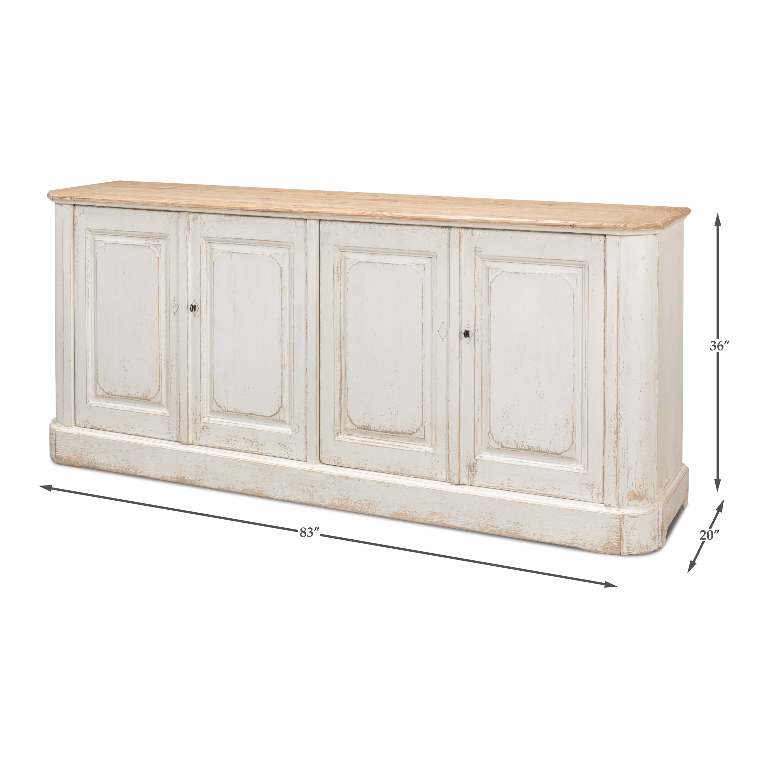 Antique Whitewash 4-Door Sideboard