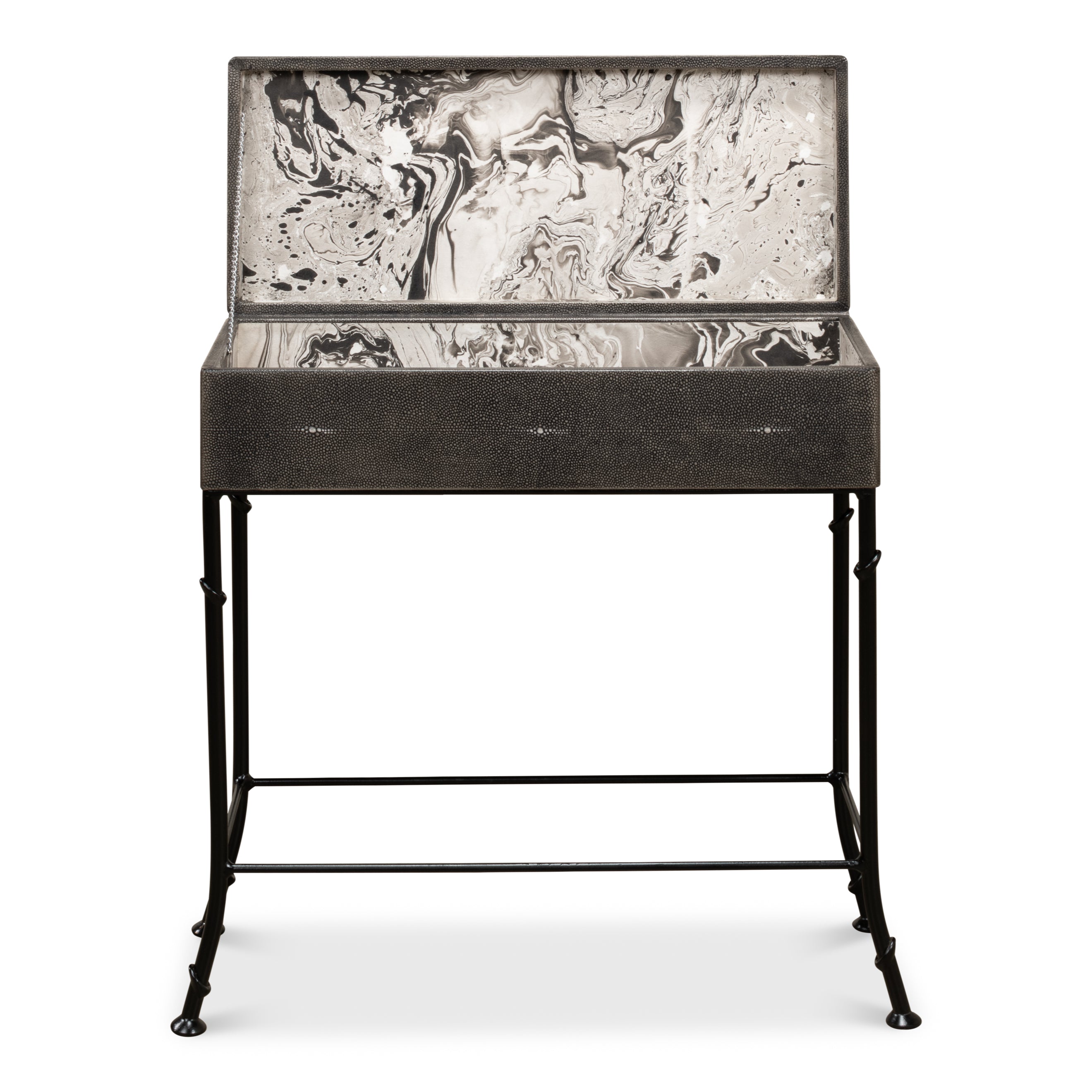 Gray Leather Shagreen Box on Stand