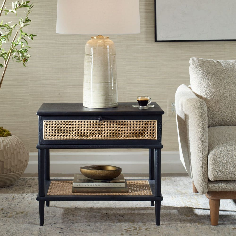 Uttermost Coast Black Rattan Side Table