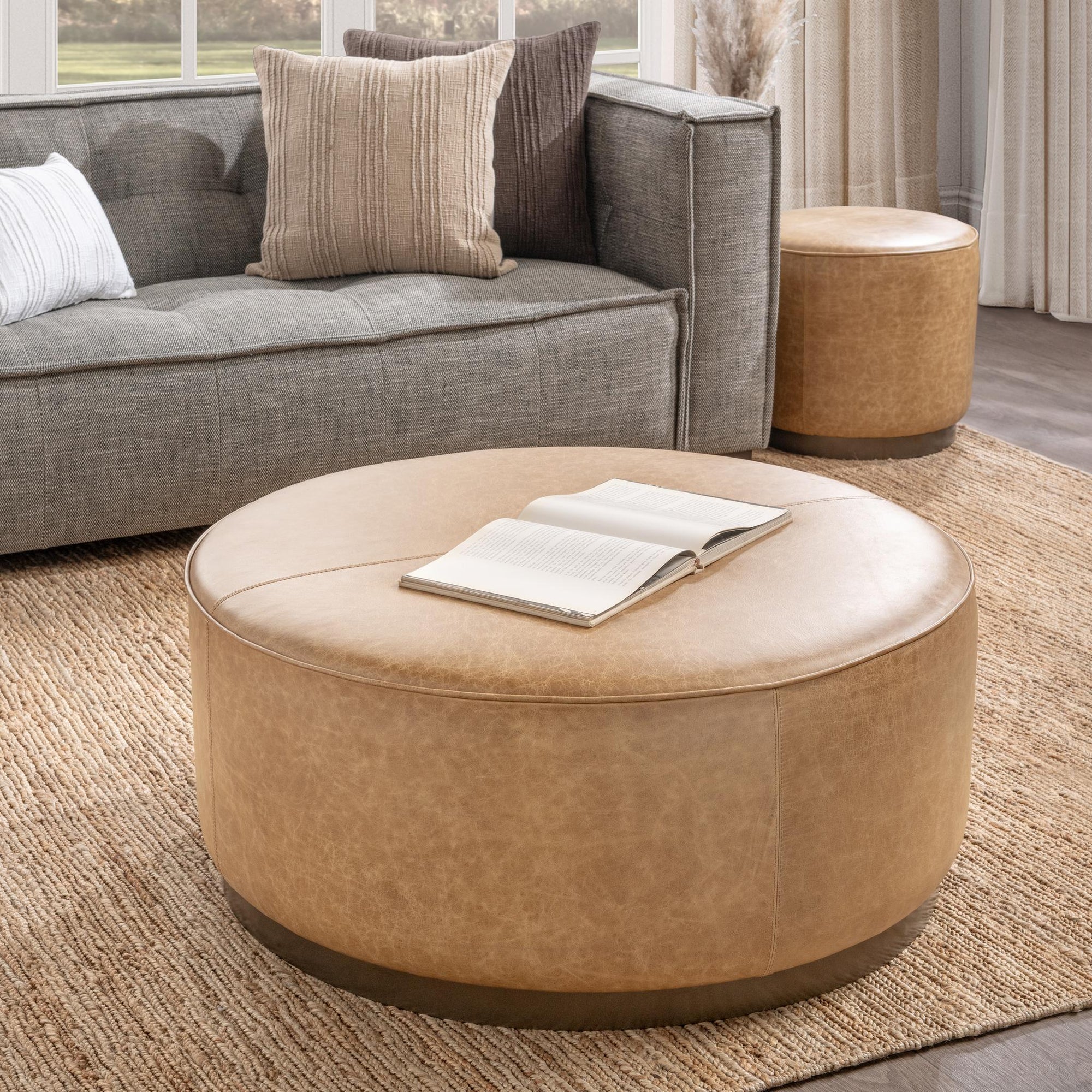 Clair Round Ottoman - Sedona Brown