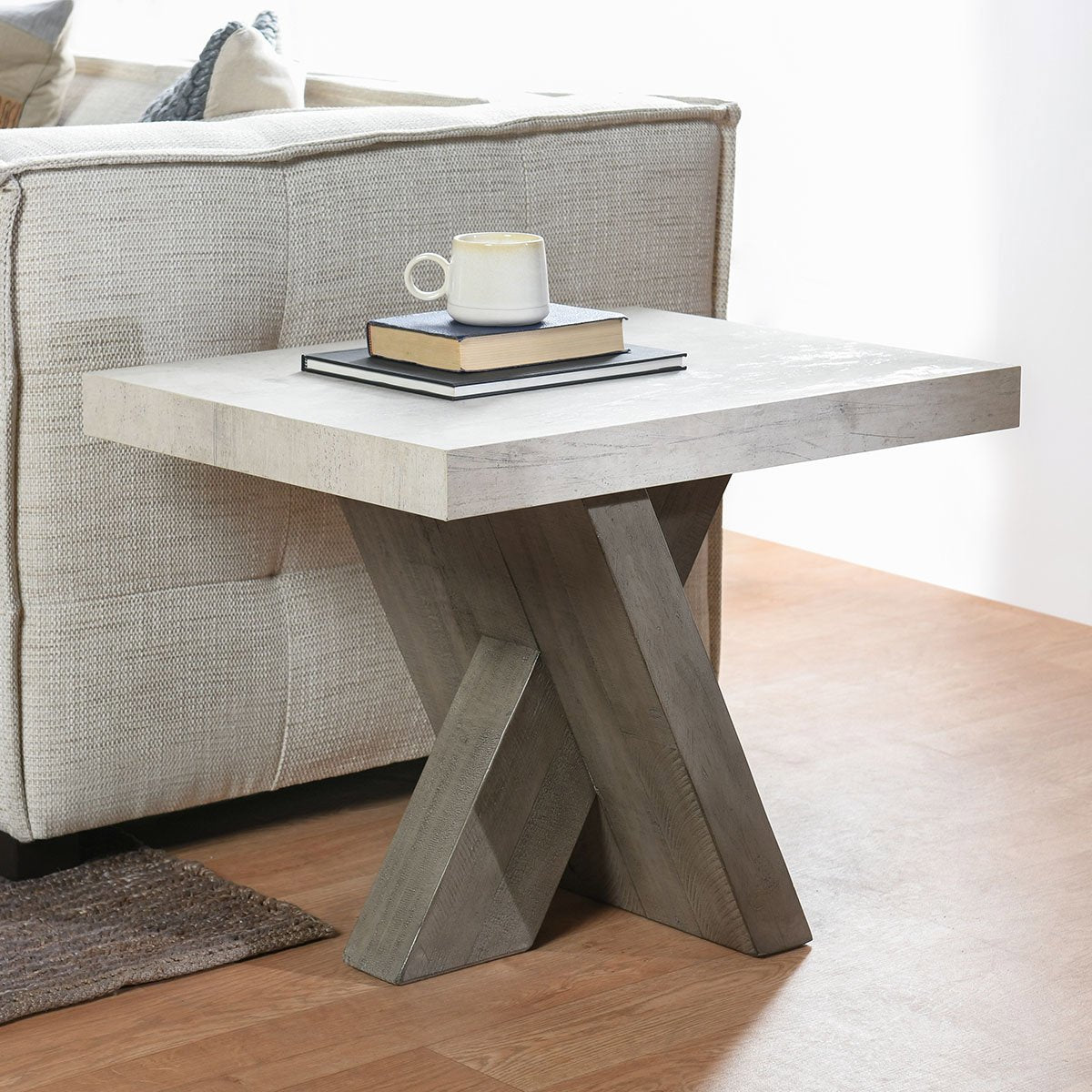 Durant End Table - Antique White with Distressed Gray