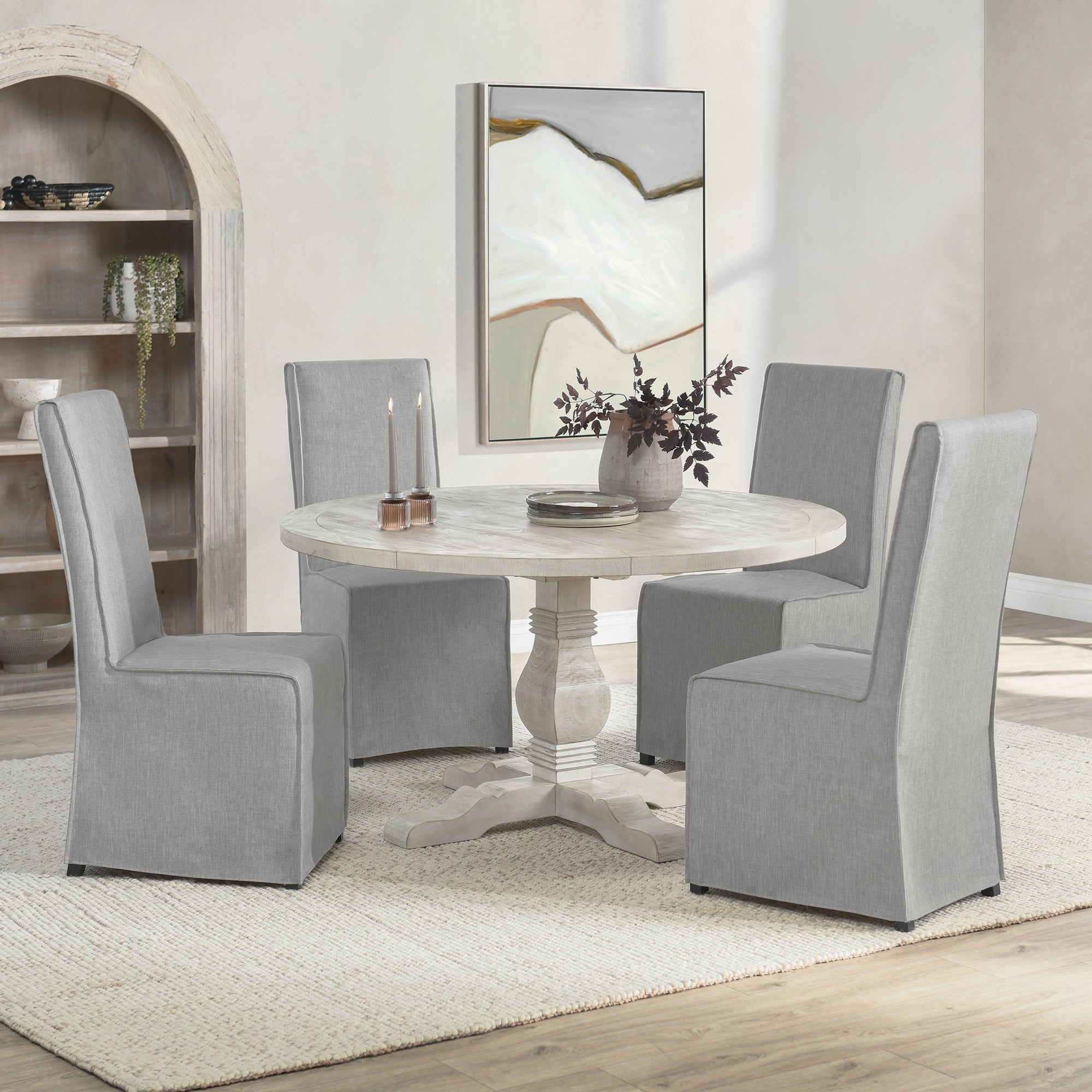 Caleb Round Dining Table - Distressed Ivory