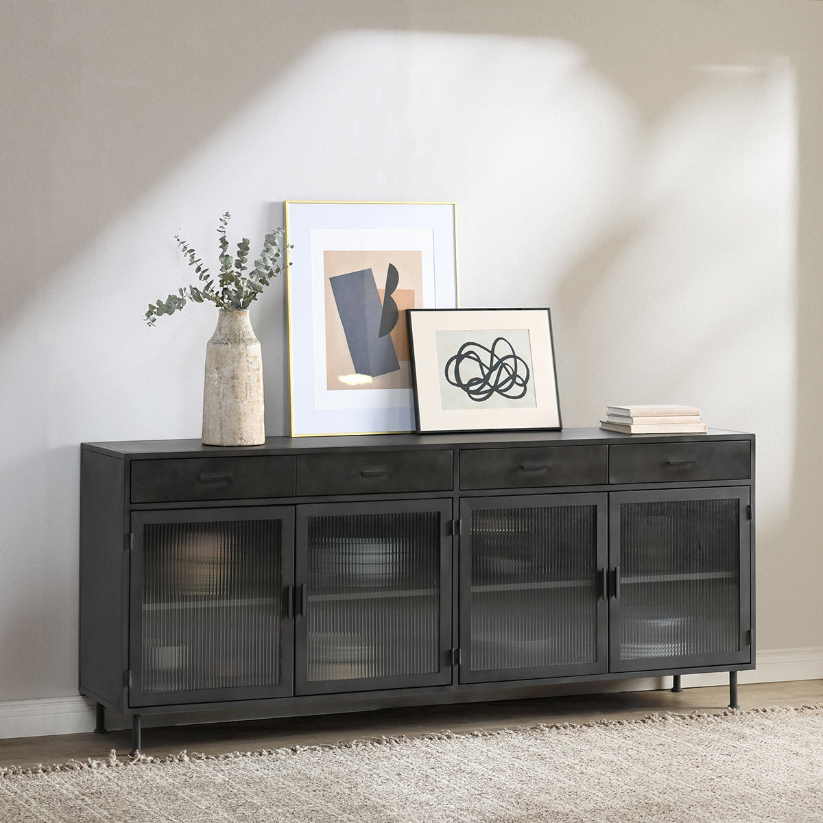 Nore Metal/Glass 4Dwr 4Dr Cabinet - Blackened Steel