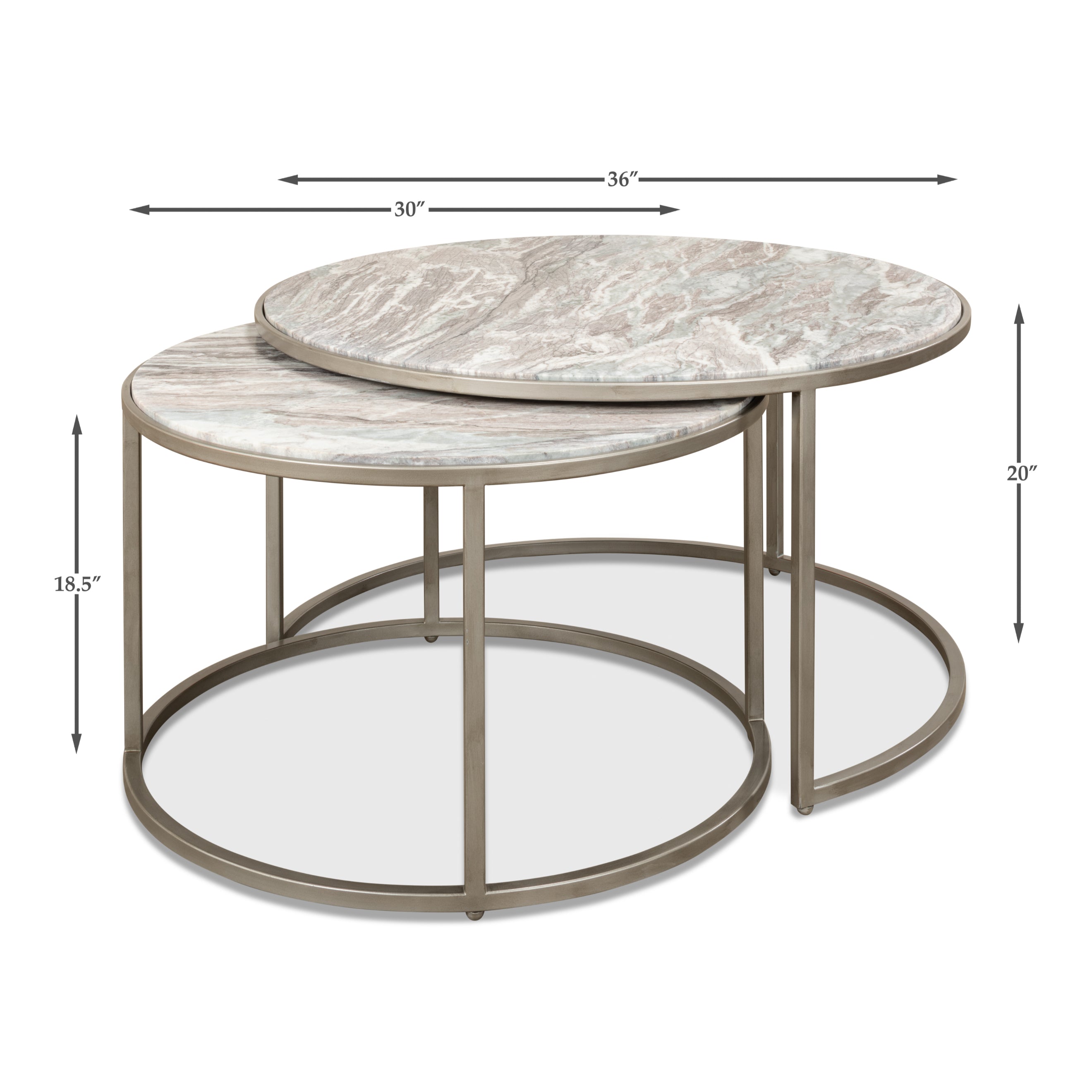 Round Nesting Tables Set of 2 - Marble Top
