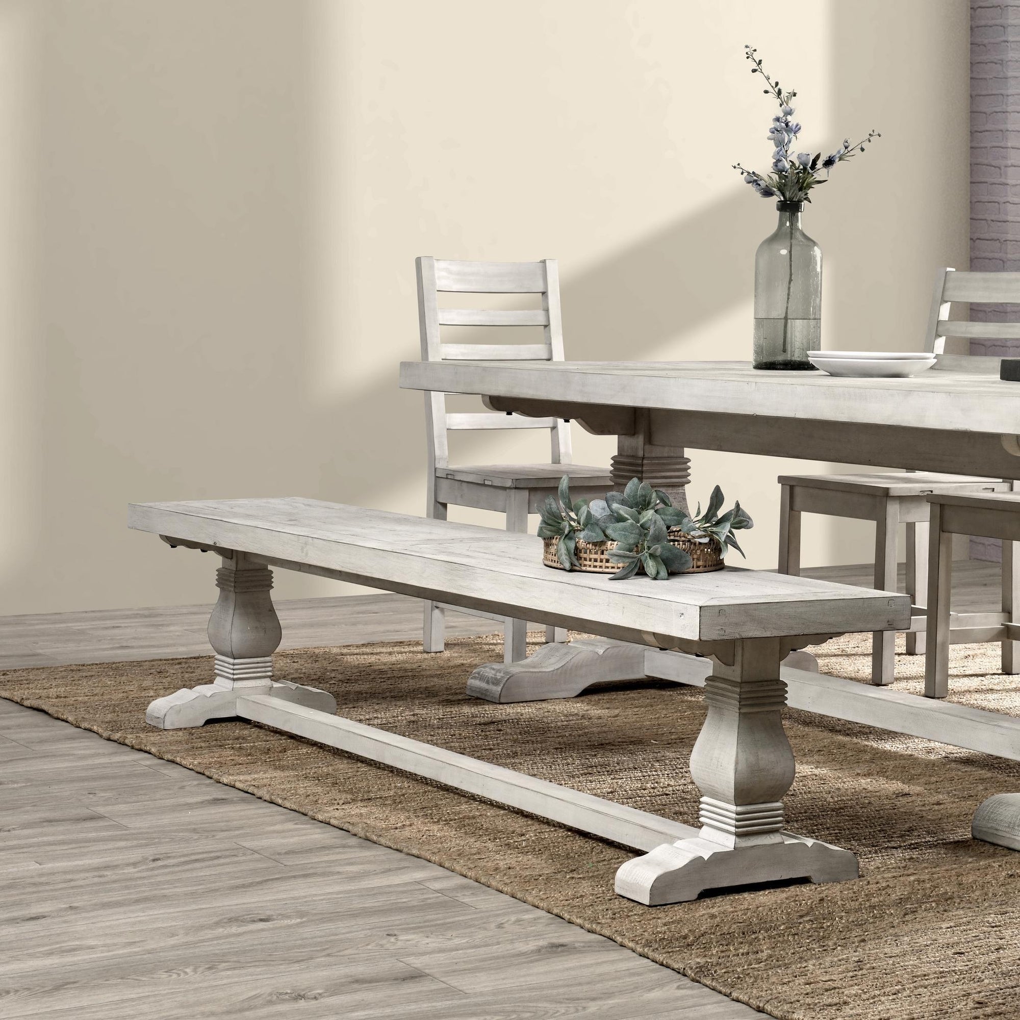 Caleb 83" Dining Bench - Distressed Ivory
