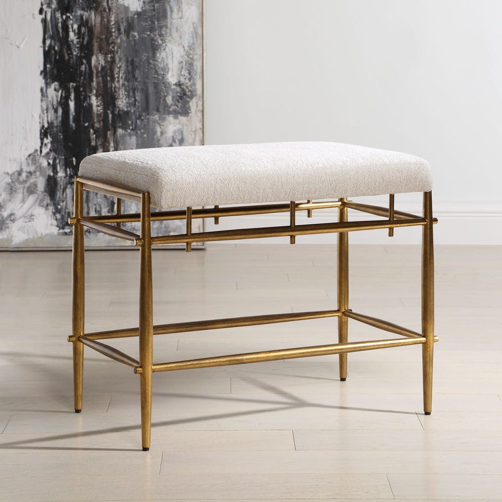 Uttermost Karleen Plush White Small Brass Bench