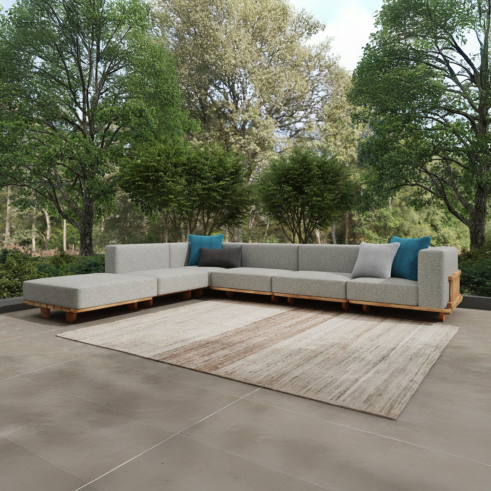 Hudson Outdoor 6 Piece Sectional - Natural with Gray