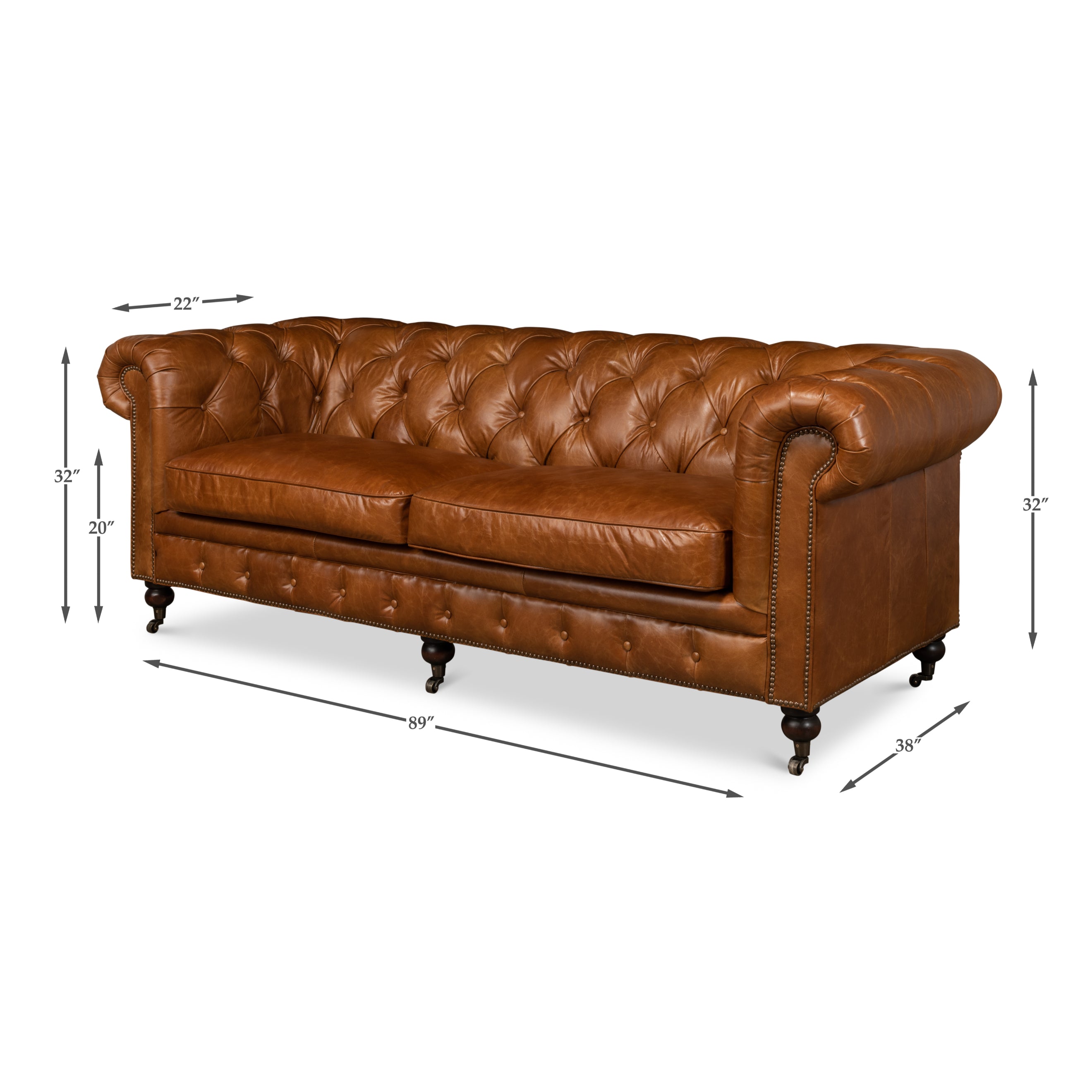 Tufted English Club Sofa - Cuba Brown