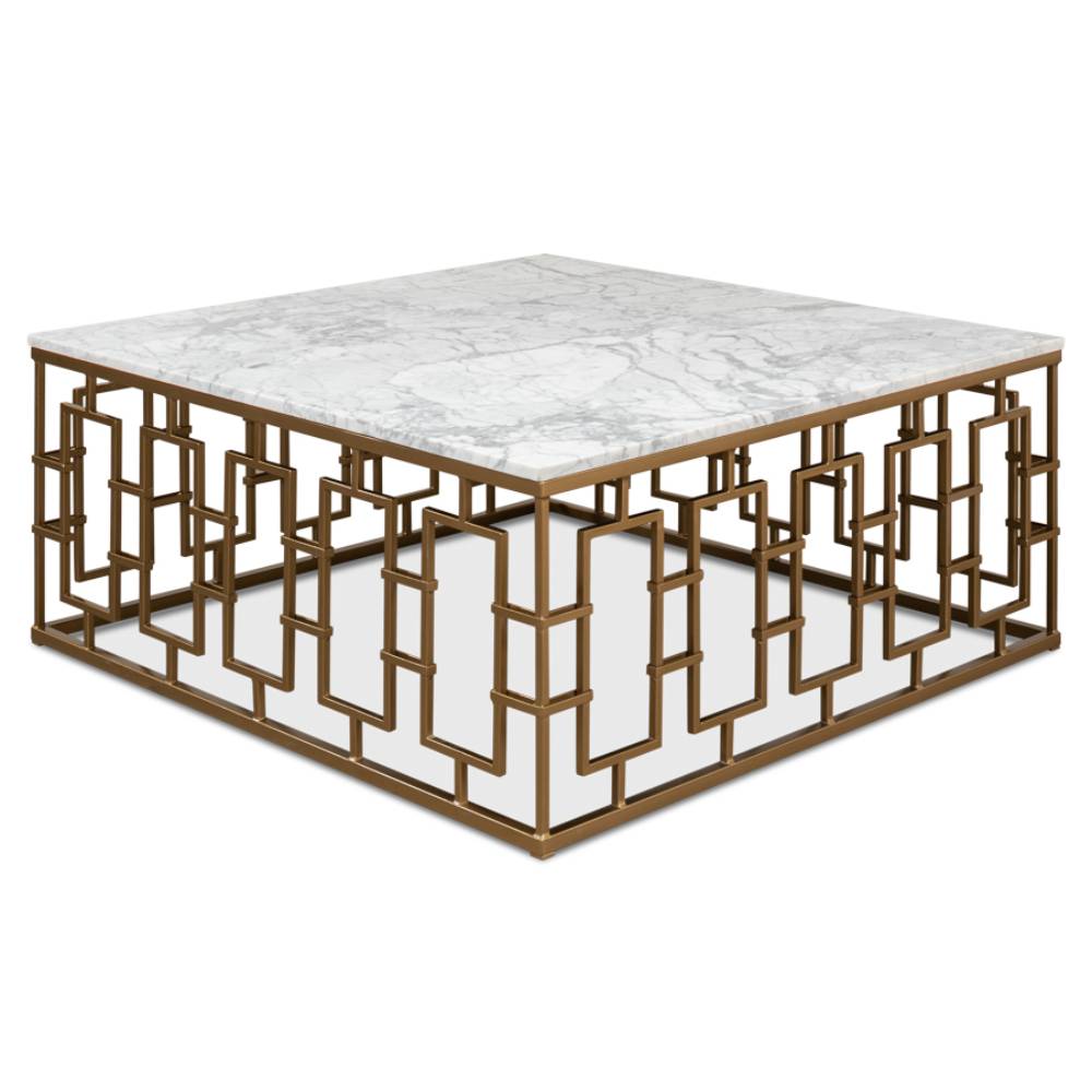 Brass Gate Cocktail Table with White Marble