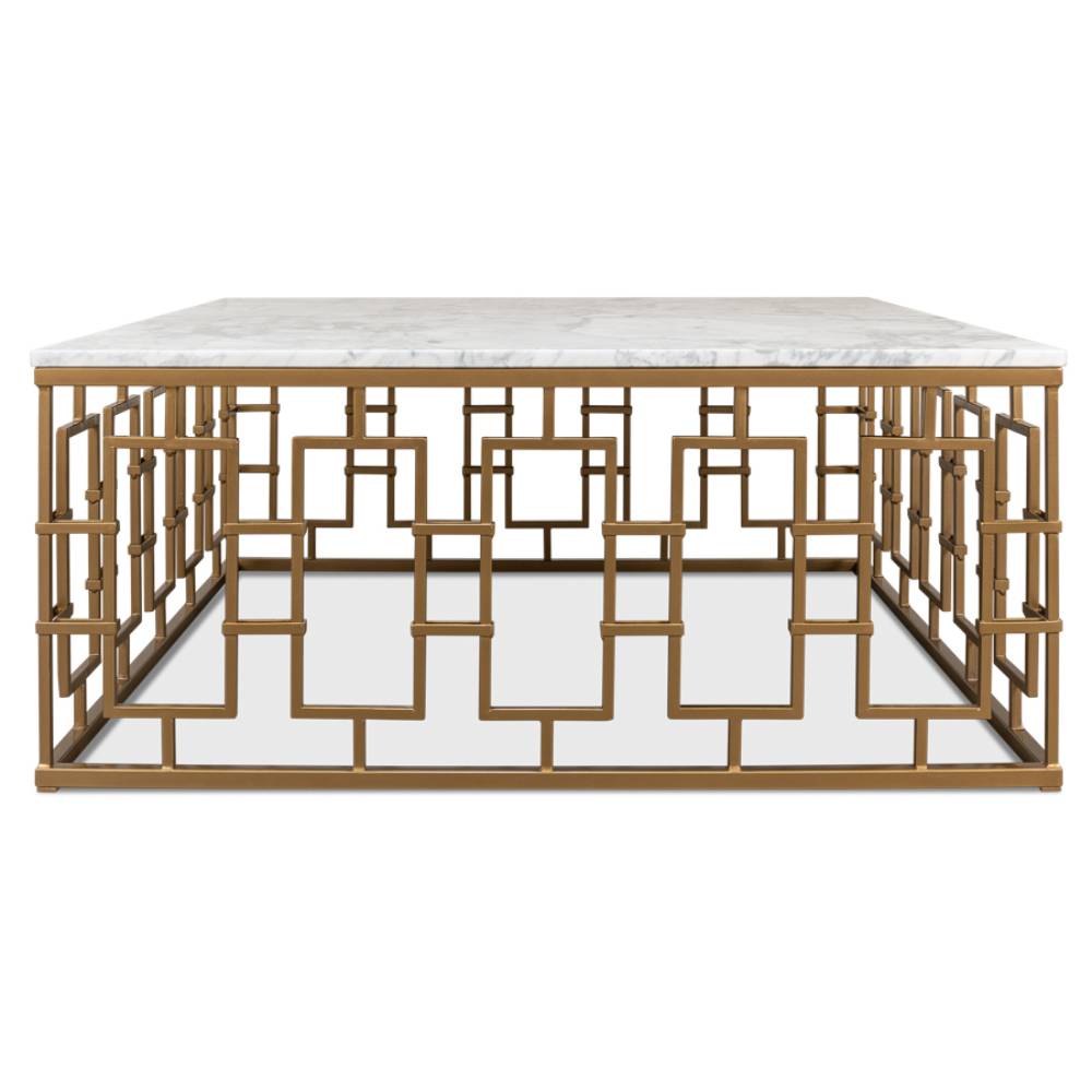 Brass Gate Cocktail Table with White Marble