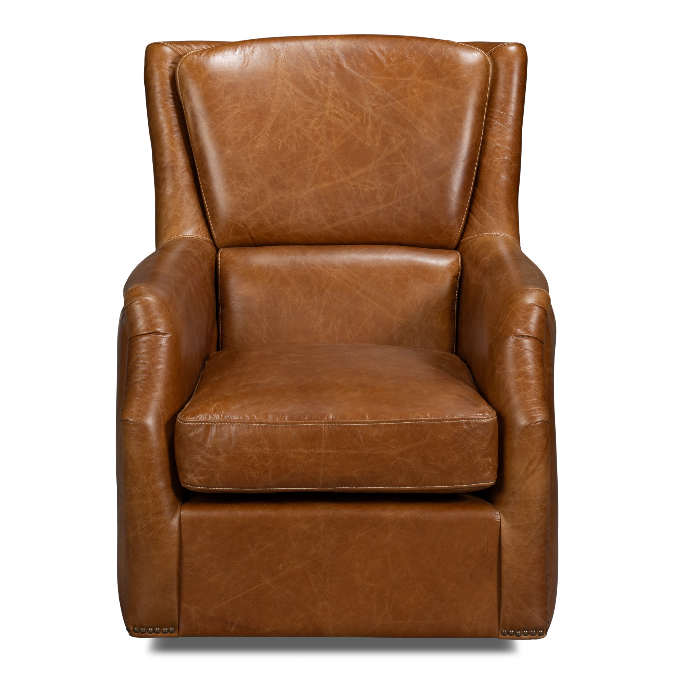 Baker Leather Swivel Chair