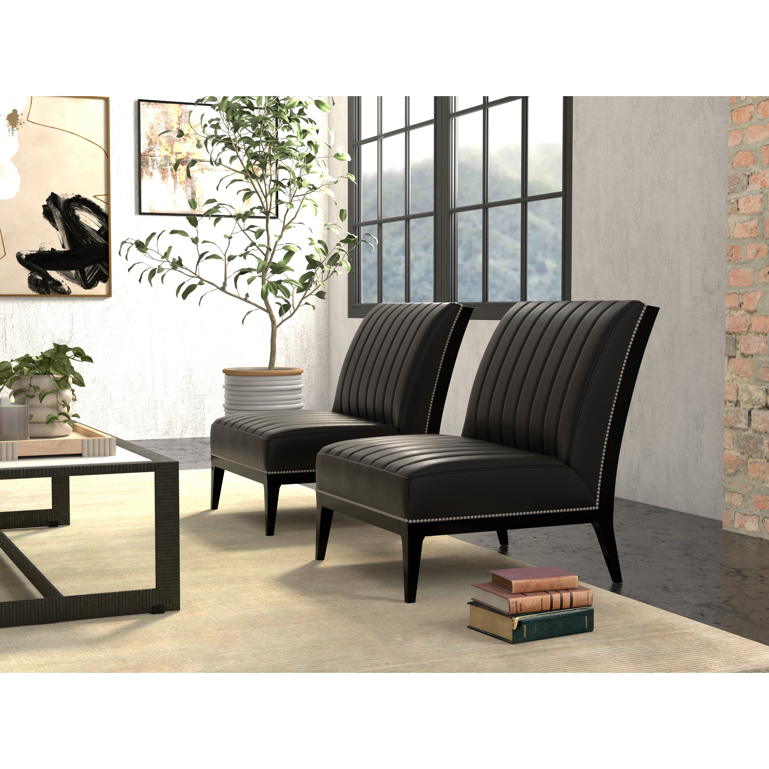Agave Black Leather Slipper Chair