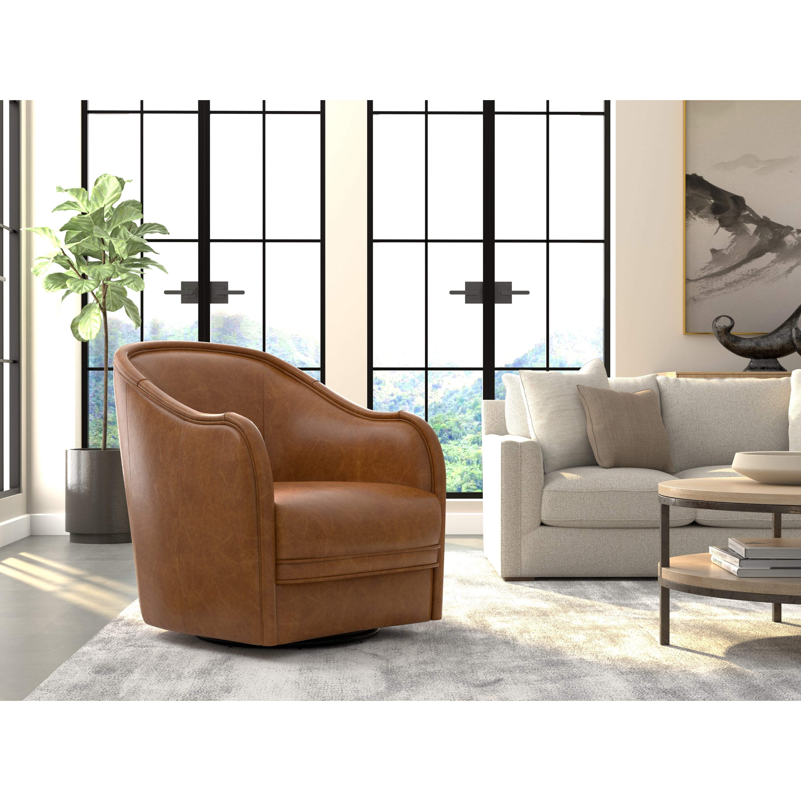 Braxton Leather Swivel Chair - Brown