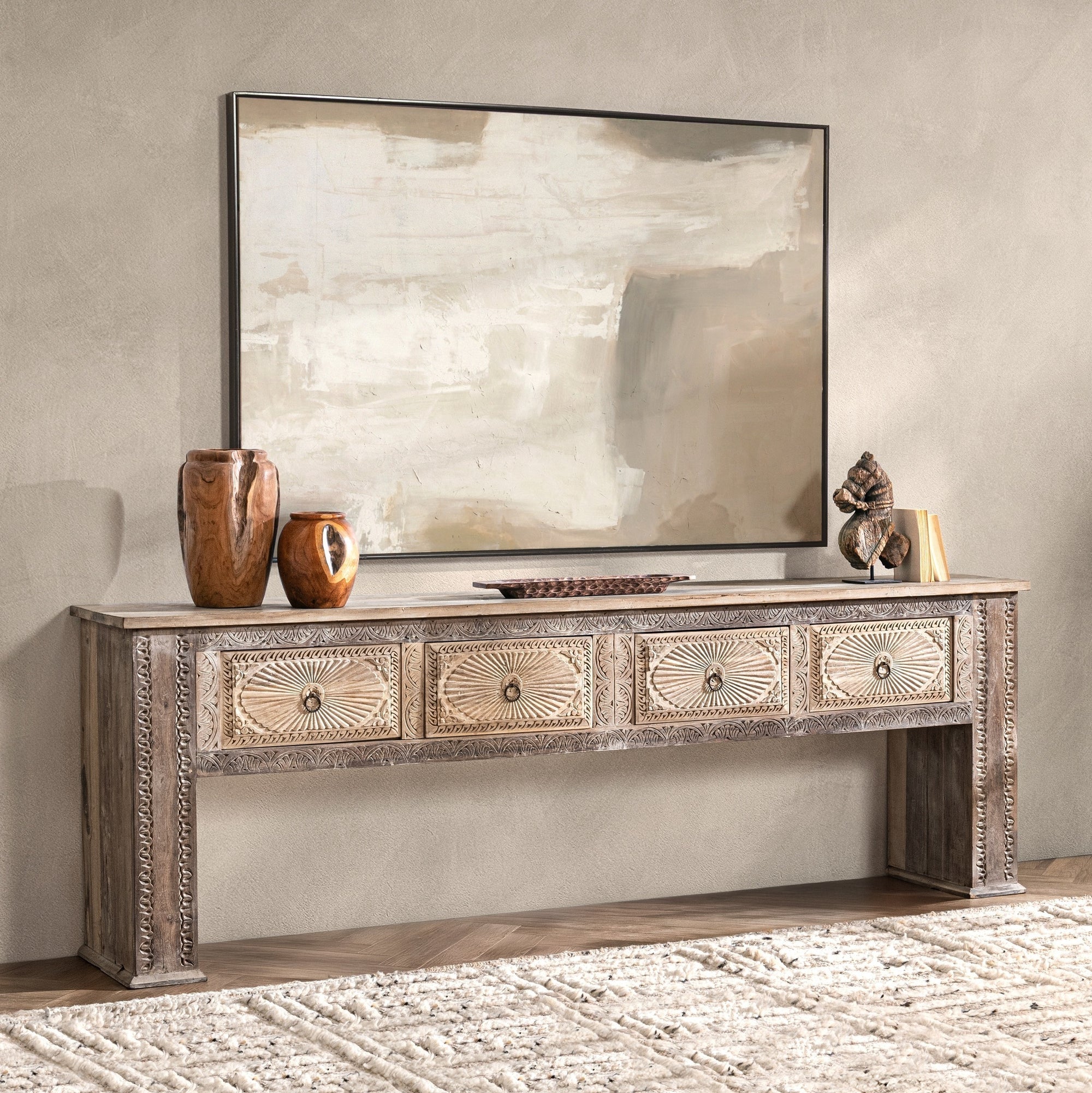 Qena Reclaimed Wood 4 Drawer Console Table - Butterwood Blend