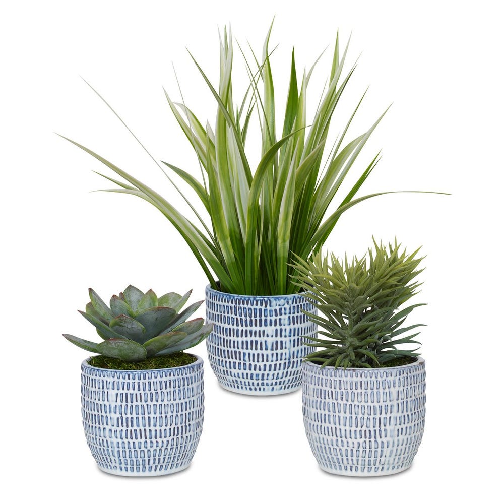 Uttermost Puebla Greenery in Blue & White Pots - Set of 3