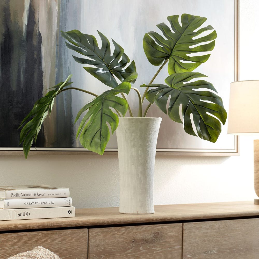 Uttermost Muse Monstera White Vase Centerpiece
