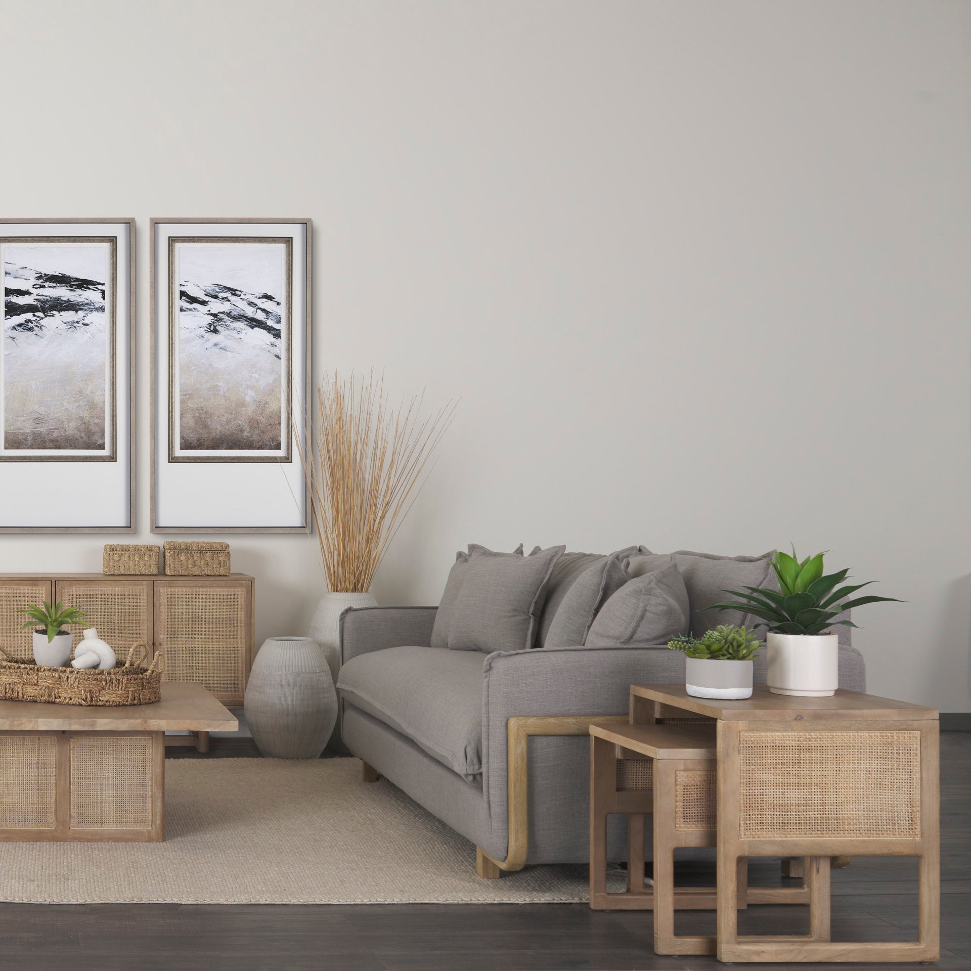 Grier Solid Wood with Cane Nesting Accent Tables - Set of 2