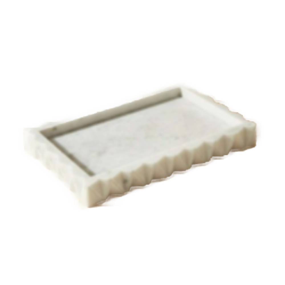 Camellia Rectangular White Marble Scalloped Tray