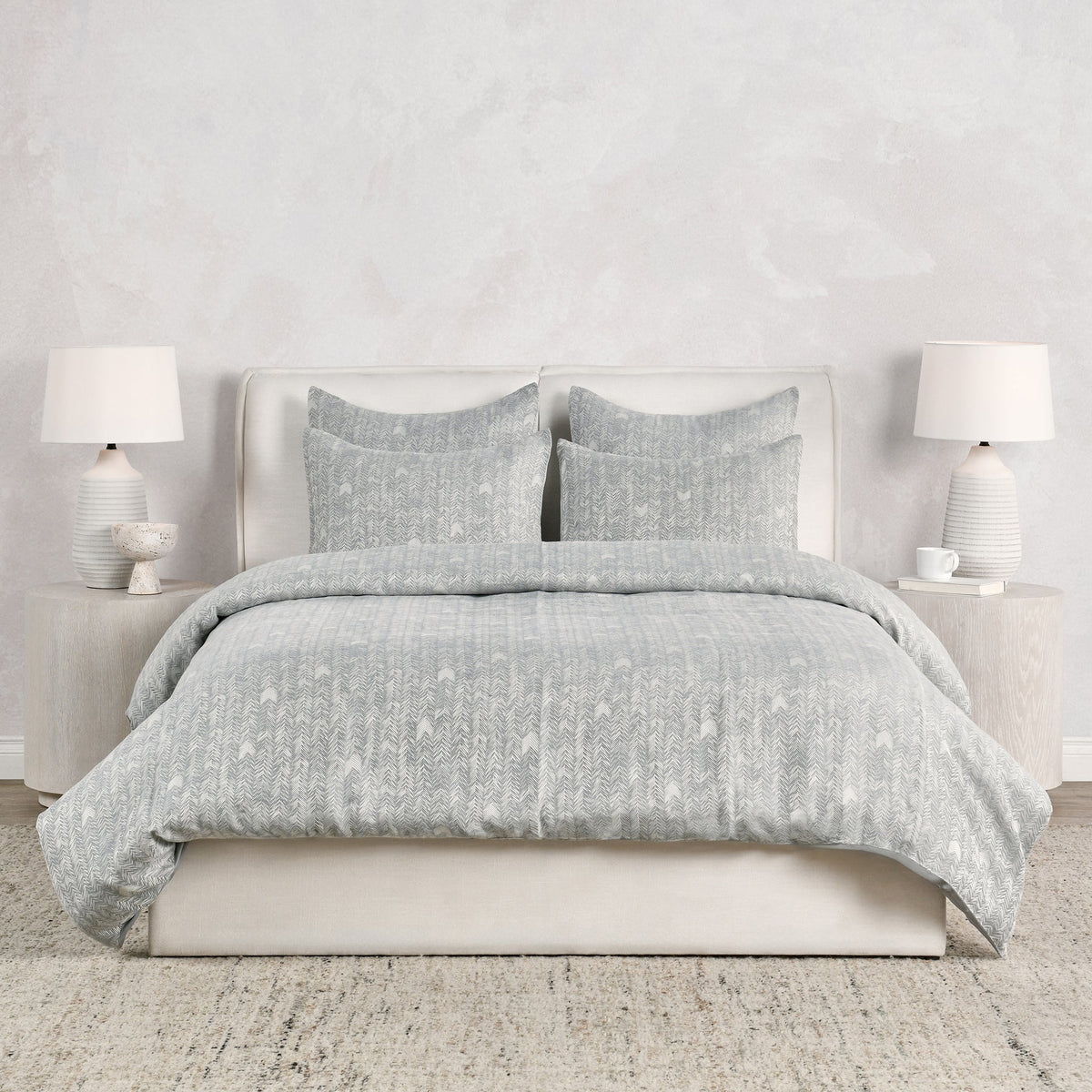 French Herringbone Storm 3pc Duvet Set
