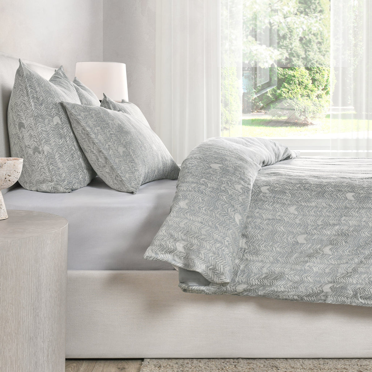 French Herringbone Storm 3pc Duvet Set