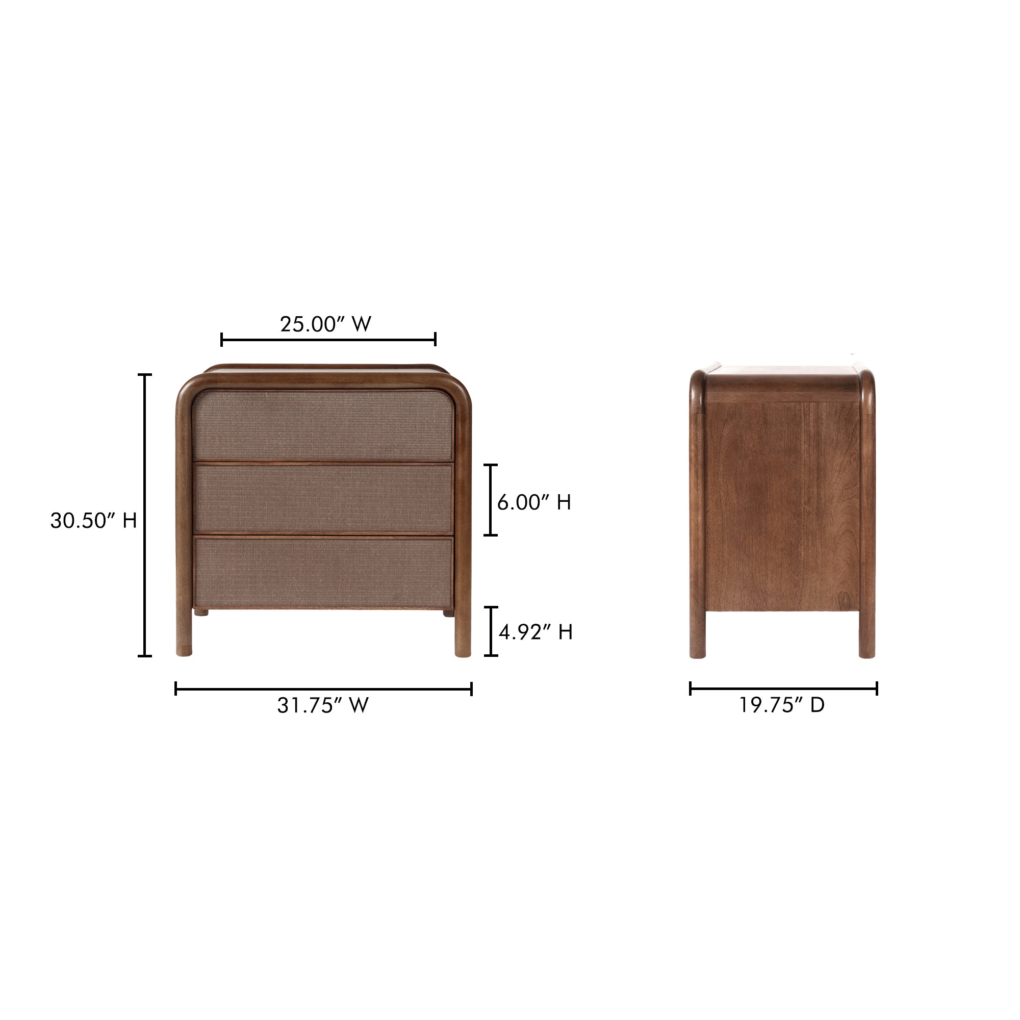 Rye 3 Drawer Nightstand Warm Brown Nightstand Moe's    Four Hands, Mid Century Modern Furniture, Old Bones Furniture Company, Old Bones Co, Modern Mid Century, Designer Furniture, Furniture Sale, Warehouse Furniture Sale, Rye 3 Drawer Nightstand Warm Brown Sale, https://www.oldbonesco.com/