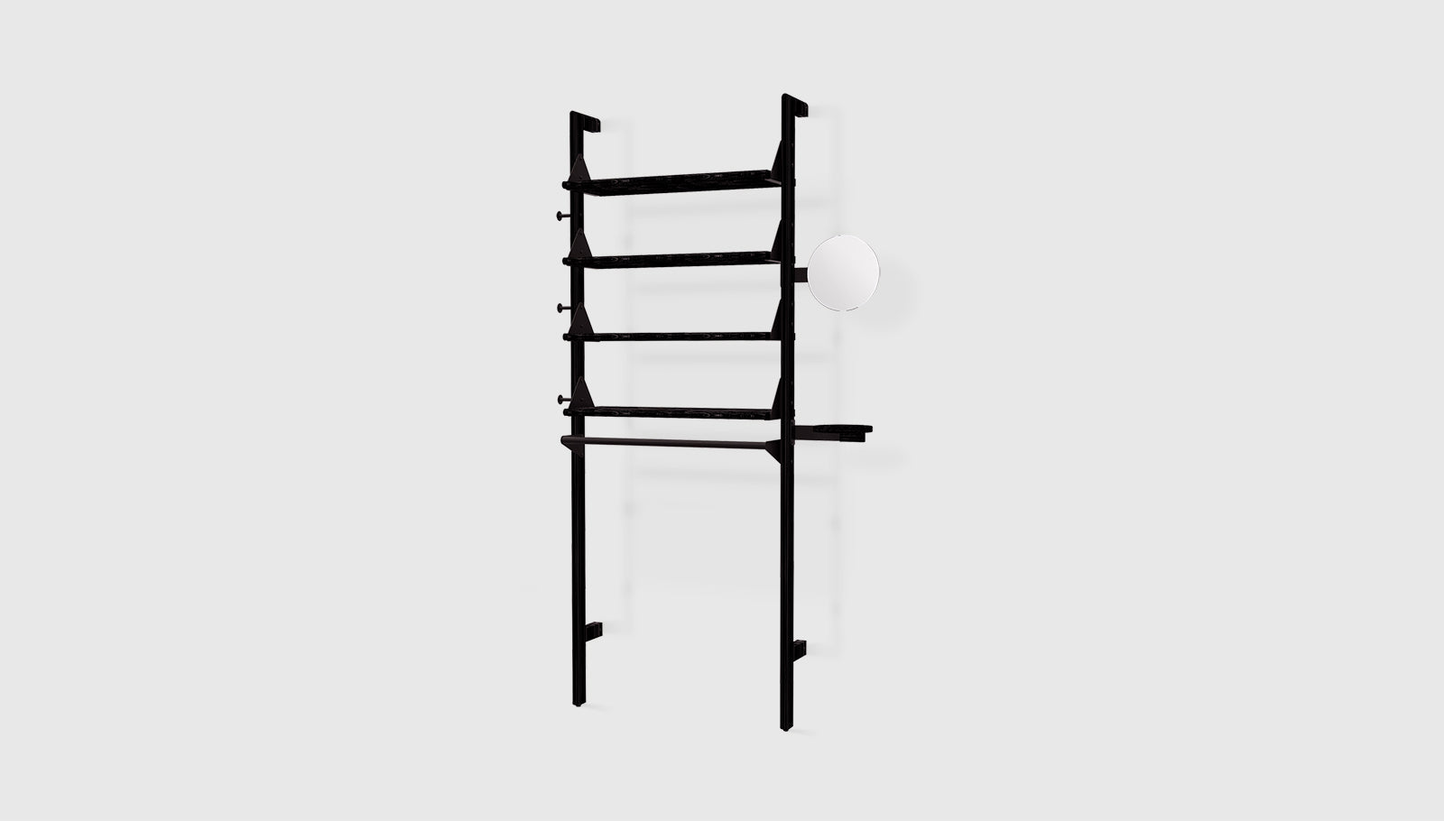Branch-1 Display Unit Black Uprights Black Brackets Black ShelvesShelf Gus* Black Uprights Black Brackets Black Shelves Four Hands, Mid Century Modern Furniture, Old Bones Furniture Company, Old Bones Co, Modern Mid Century, Designer Furniture, https://www.oldbonesco.com/