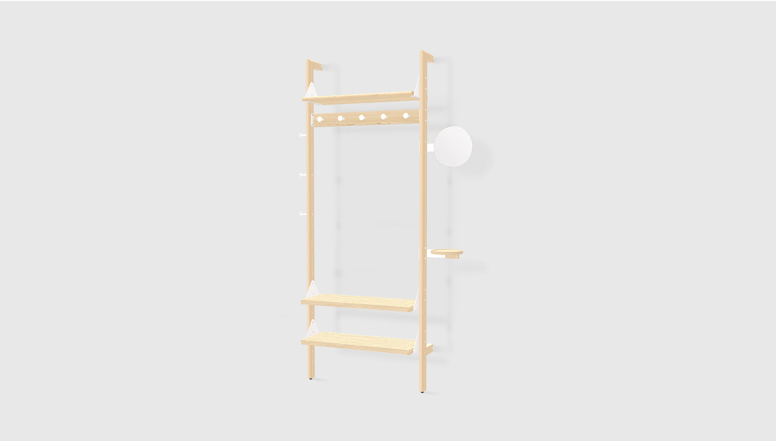 Branch-1 Entryway Unit Blonde Uprights White Brackets Blonde ShelvesShelf Gus* Blonde Uprights White Brackets Blonde Shelves Four Hands, Mid Century Modern Furniture, Old Bones Furniture Company, Old Bones Co, Modern Mid Century, Designer Furniture, https://www.oldbonesco.com/