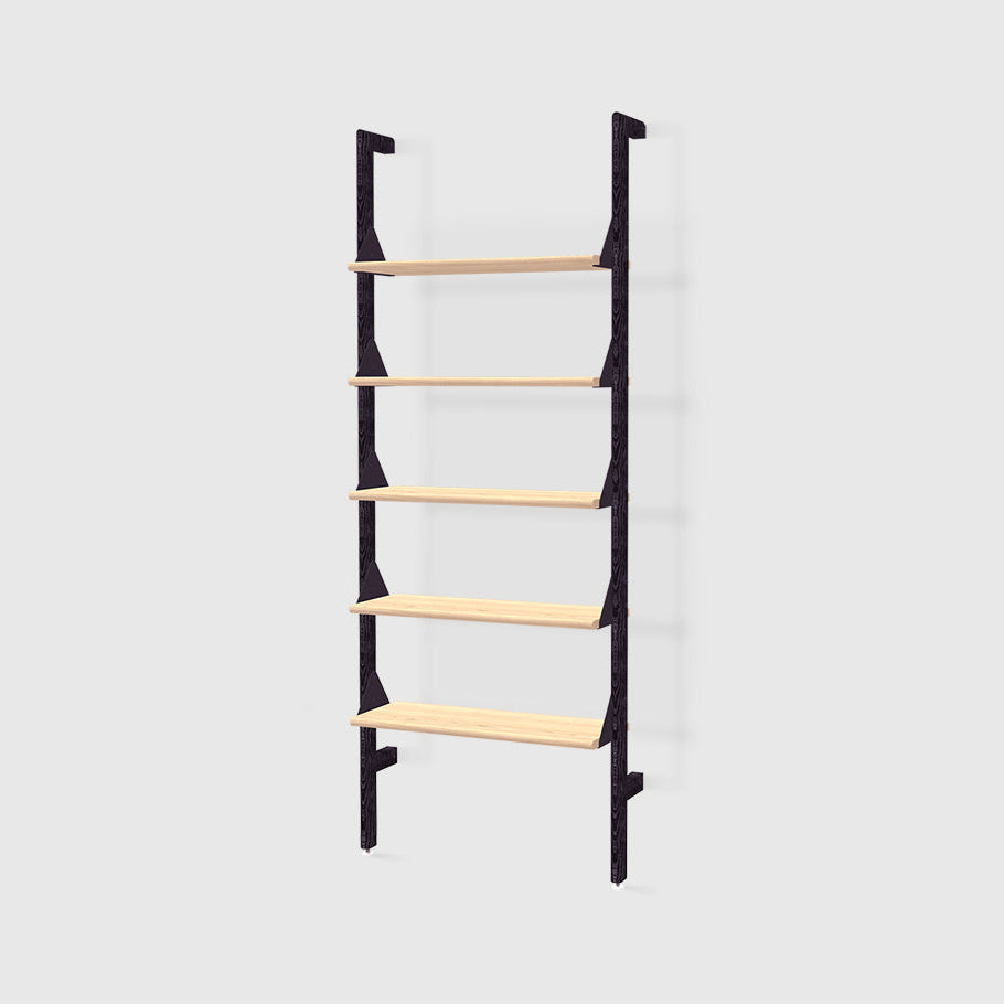 Branch-1 Shelving Unit by Gus* — black uprights, black brackets and blonde shelves.