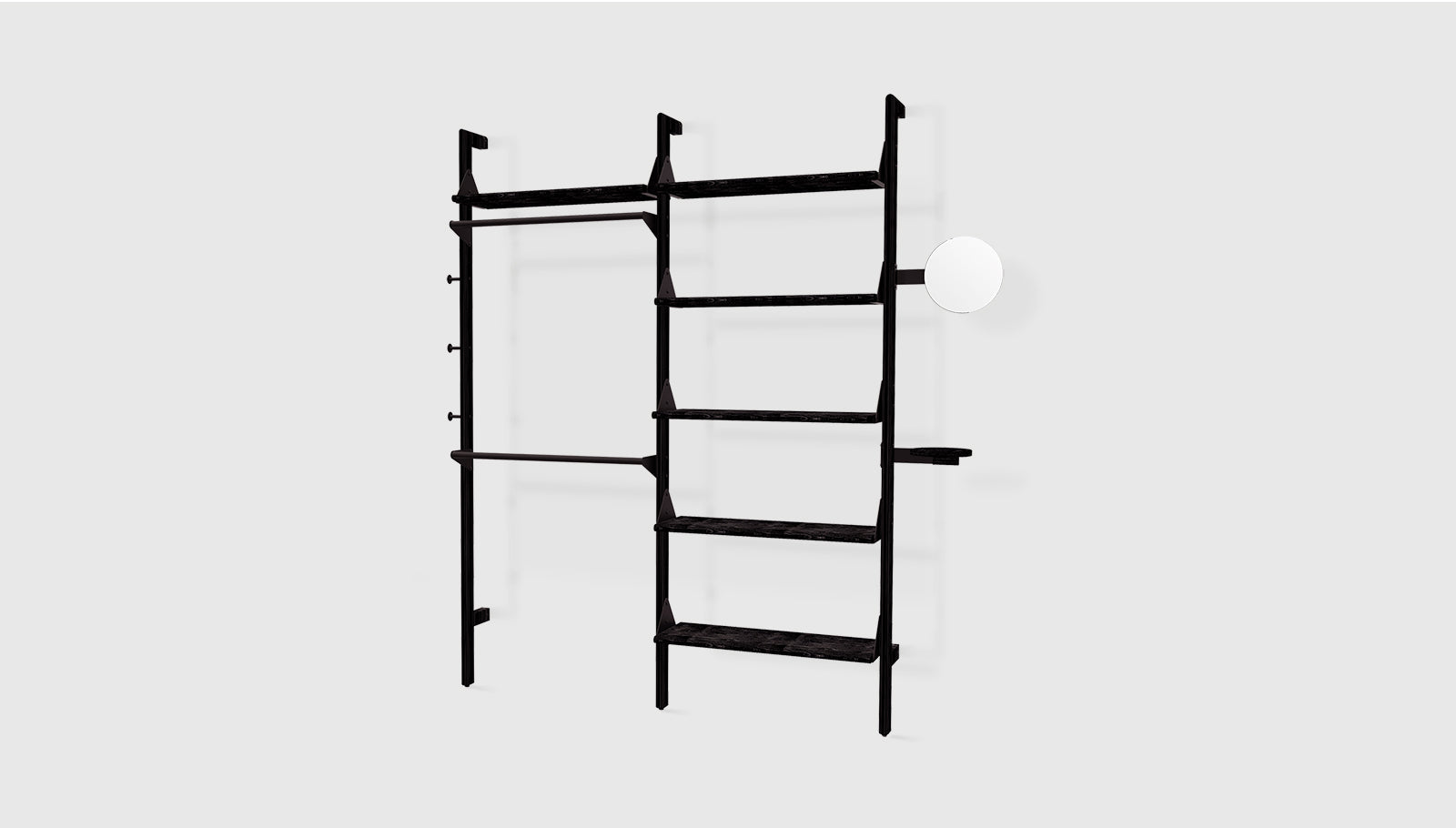Branch-2 Display Unit Black Uprights Black Brackets Black ShelvesShelf Gus* Black Uprights Black Brackets Black Shelves Four Hands, Mid Century Modern Furniture, Old Bones Furniture Company, Old Bones Co, Modern Mid Century, Designer Furniture, https://www.oldbonesco.com/