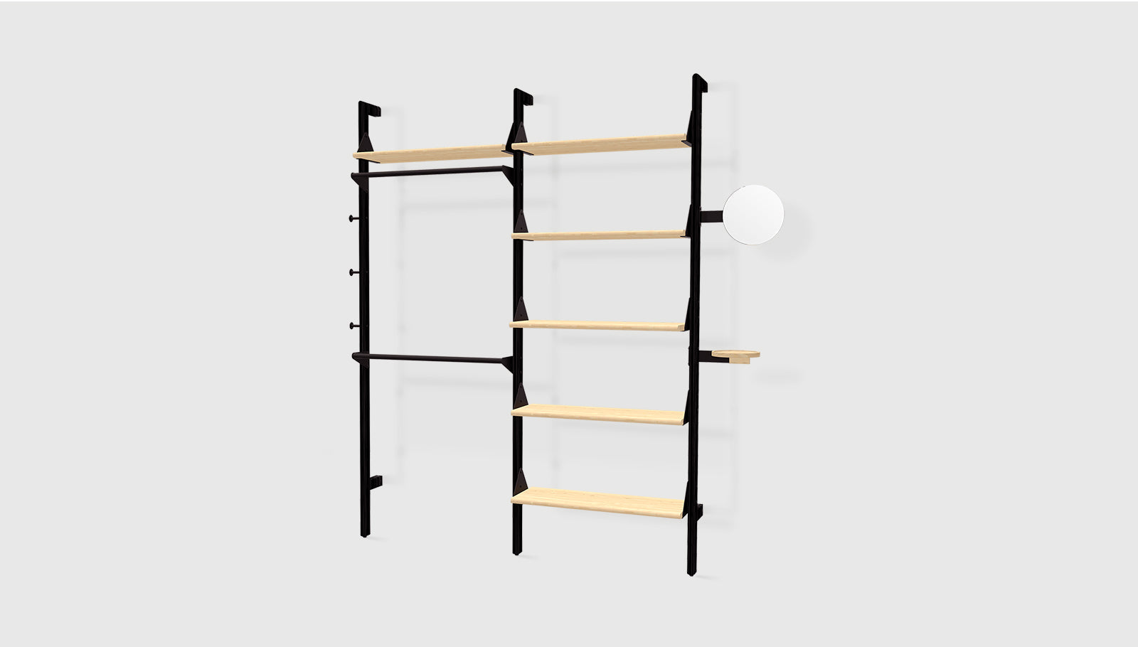 Branch-2 Display Unit Black Uprights Black Brackets Blonde ShelvesShelf Gus* Black Uprights Black Brackets Blonde Shelves Four Hands, Mid Century Modern Furniture, Old Bones Furniture Company, Old Bones Co, Modern Mid Century, Designer Furniture, https://www.oldbonesco.com/