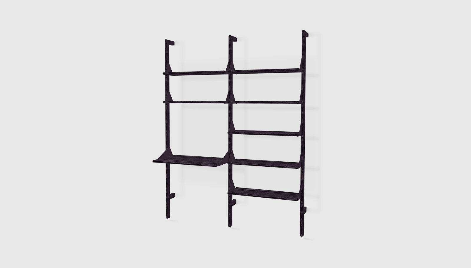 Branch-2 Shelving Unit with Desk Black Uprights Black Brackets Black ShelvesSHELVING Gus* Black Uprights Black Brackets Black Shelves Four Hands, Mid Century Modern Furniture, Old Bones Furniture Company, Old Bones Co, Modern Mid Century, Designer Furniture, https://www.oldbonesco.com/