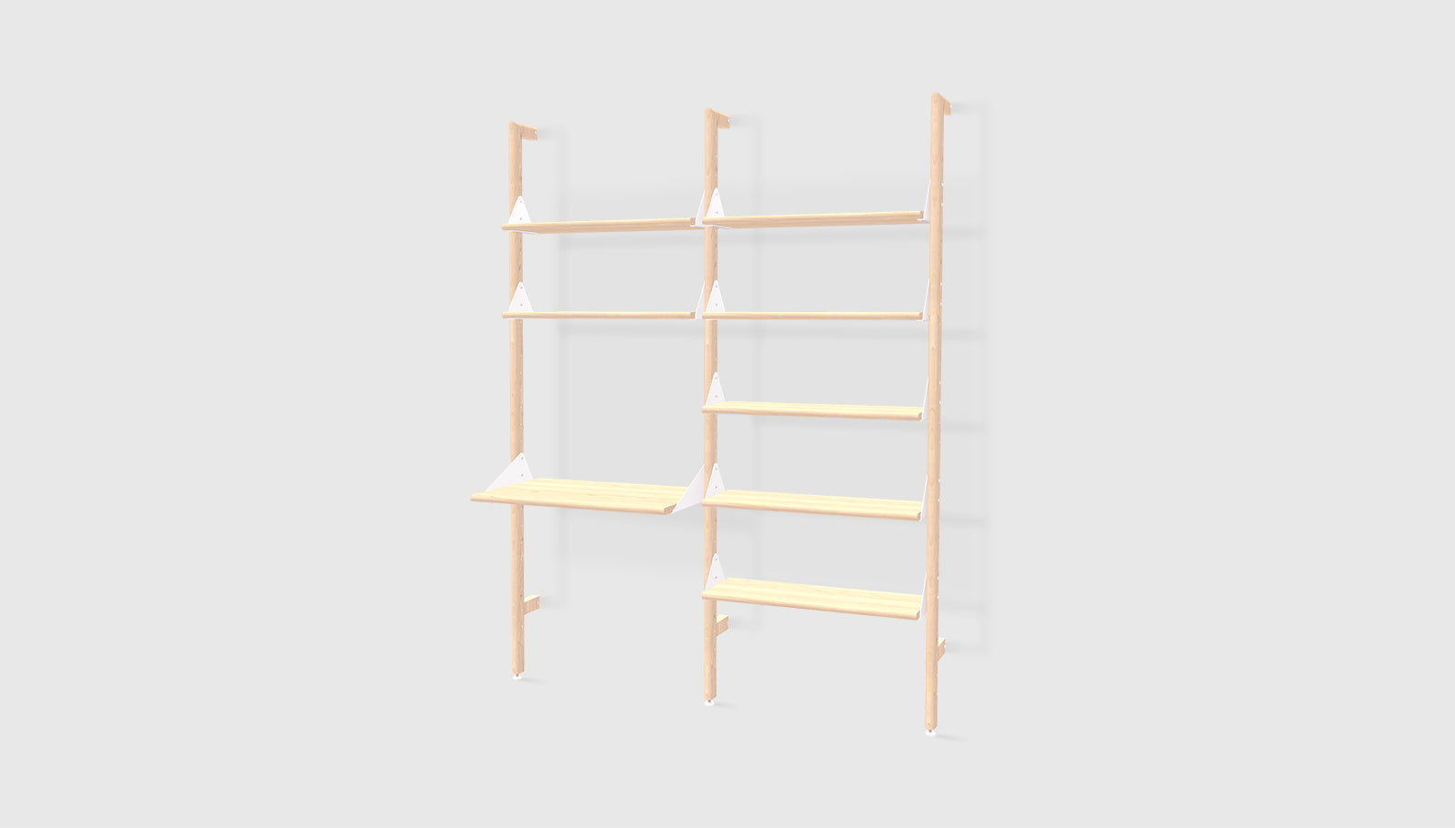 Branch-2 Shelving Unit with Desk Blonde Uprights White Brackets Blonde ShelvesSHELVING Gus* Blonde Uprights White Brackets Blonde Shelves Four Hands, Mid Century Modern Furniture, Old Bones Furniture Company, Old Bones Co, Modern Mid Century, Designer Furniture, https://www.oldbonesco.com/