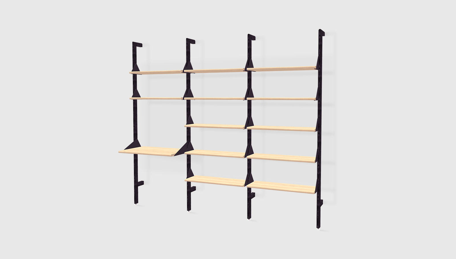 Branch-3 Shelving Unit with Desk Black Uprights Black Brackets Blonde ShelvesSHELVING Gus* Black Uprights Black Brackets Blonde Shelves Four Hands, Mid Century Modern Furniture, Old Bones Furniture Company, Old Bones Co, Modern Mid Century, Designer Furniture, https://www.oldbonesco.com/