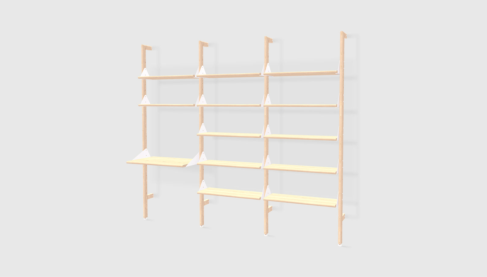 Branch-3 Shelving Unit with Desk Blonde Uprights White Brackets Blonde ShelvesSHELVING Gus* Blonde Uprights White Brackets Blonde Shelves Four Hands, Mid Century Modern Furniture, Old Bones Furniture Company, Old Bones Co, Modern Mid Century, Designer Furniture, https://www.oldbonesco.com/