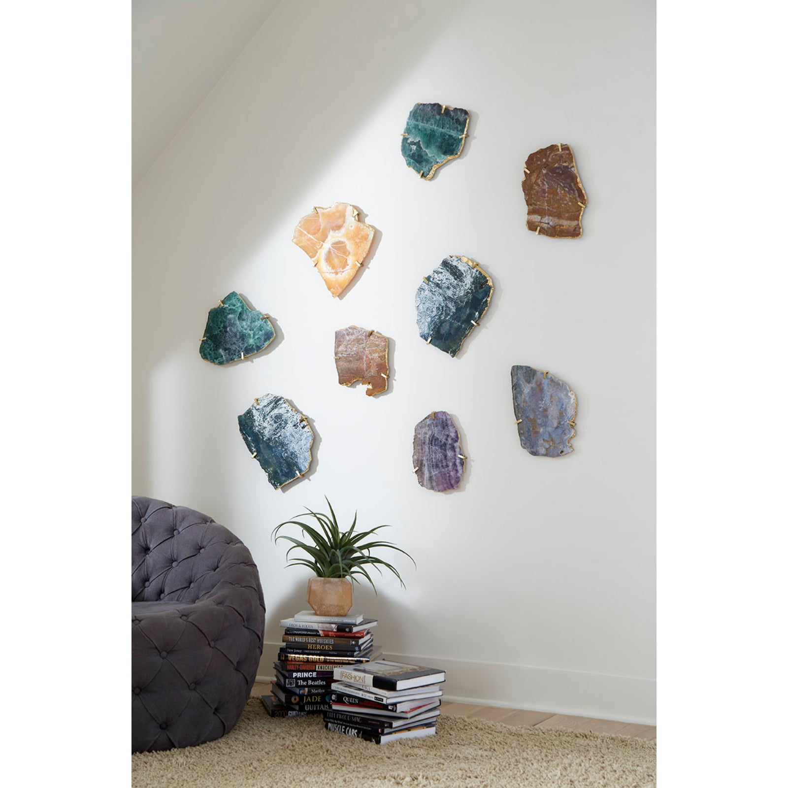 Gem Wall Tile in Brass Setting - Purple Quartz