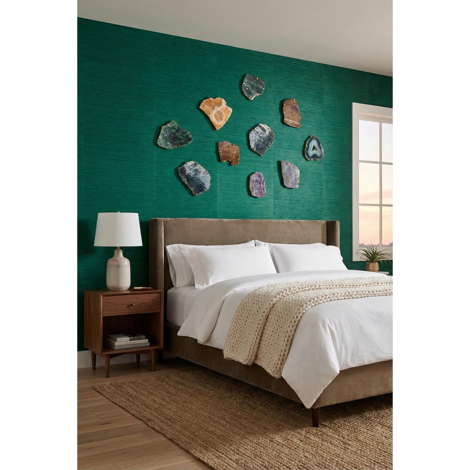 Gem Wall Tile in Brass Setting - Green Emerald