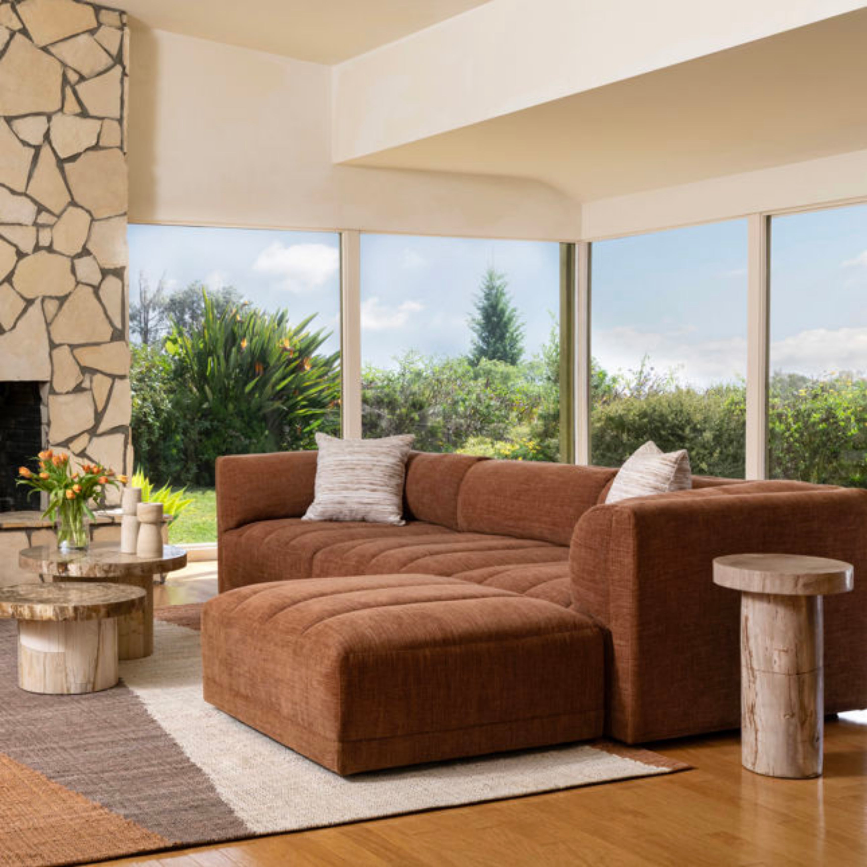 OB-39005 Multi-Tone Basketweave Fabric Ottoman